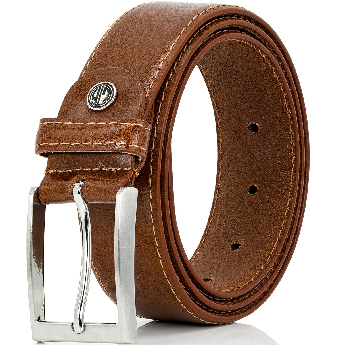 LINDENMANN Heren lederen riem/Mens riem, lederen riem gebogen XL, 3 kleuren, midden cognac/grijs/wit, zwart/maat: 110, kleur: bruin, Bruin, L