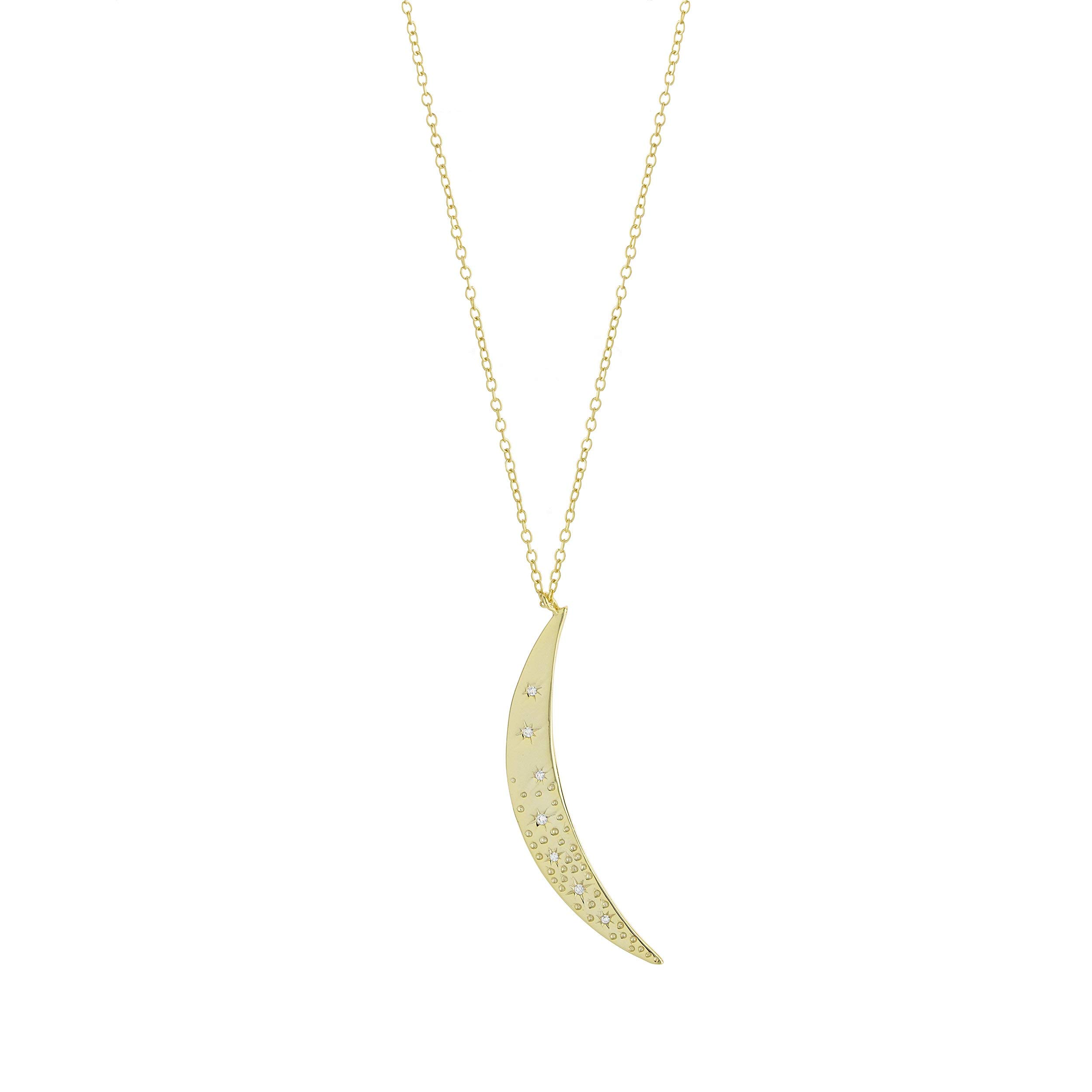 14k Gold over 925 Silver Crescent Moon Necklace with CZs- 24 IN