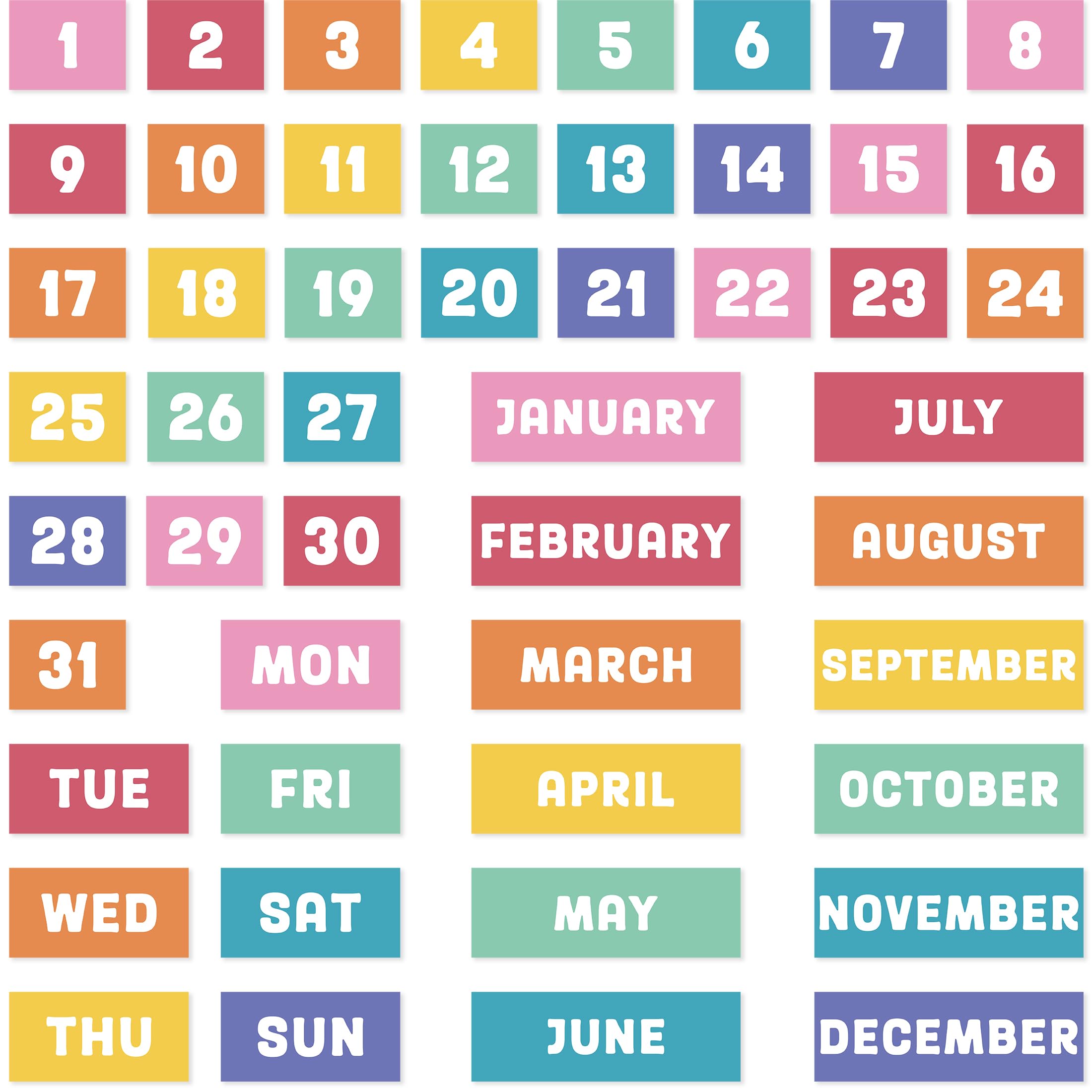 Calendar Magnets for Whiteboard - 50pcs Colorful Magnetic Monthly Calendar for Refrigerator Classroom Weeks and Months