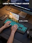 SABLUTE Large Print Backlit Keyboard with Wrist Rest， Wired USB Lighted Computer Keyboard with 7-Color & 4 Modes Backlit, Oversize Letters Keys Easy to See and Type Compatible for PC, Laptop