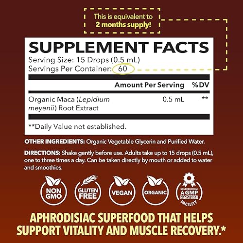 Miniatura 2 de Líquido orgánico de gotas de raíz de maca  Apoya la resistencia, el estado de ánimo y el rendimiento en hombres y mujeres  Maca negra para promover