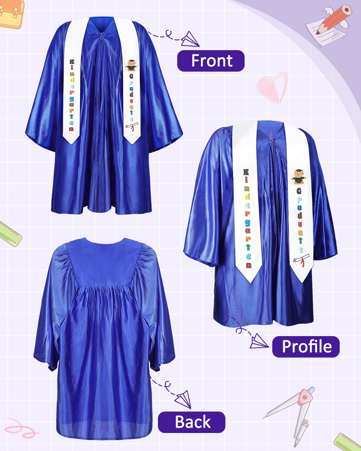 Snapklik.com : MQJJSM Shiny Kindergarten Graduation Gown And Cap Set