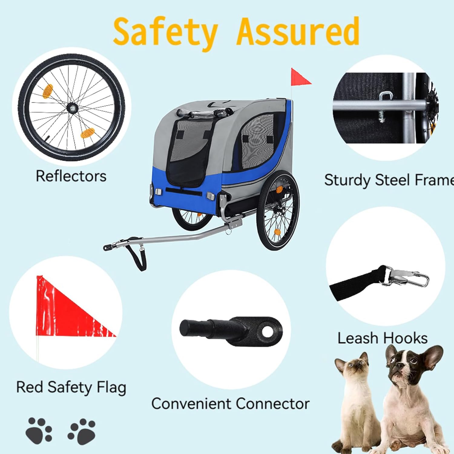 Large Dog Bike Trailer, Pet Cart Bicycle, All-Terrain Pet Carrier, Cargo Carrier, Durable Steel Frame for Travel, Cycling, Outdoor Adventures