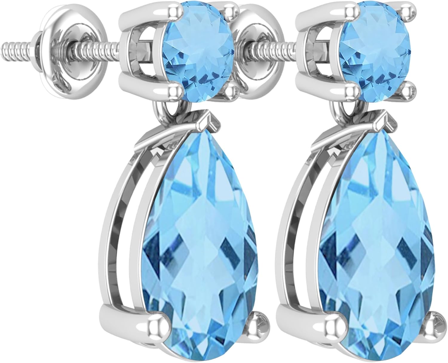 Dazzlingrock Collection 12x8mm Each Pear Shaped & Round Blue Topaz Drop Dangle Earrings for Her in 14K Solid Gold