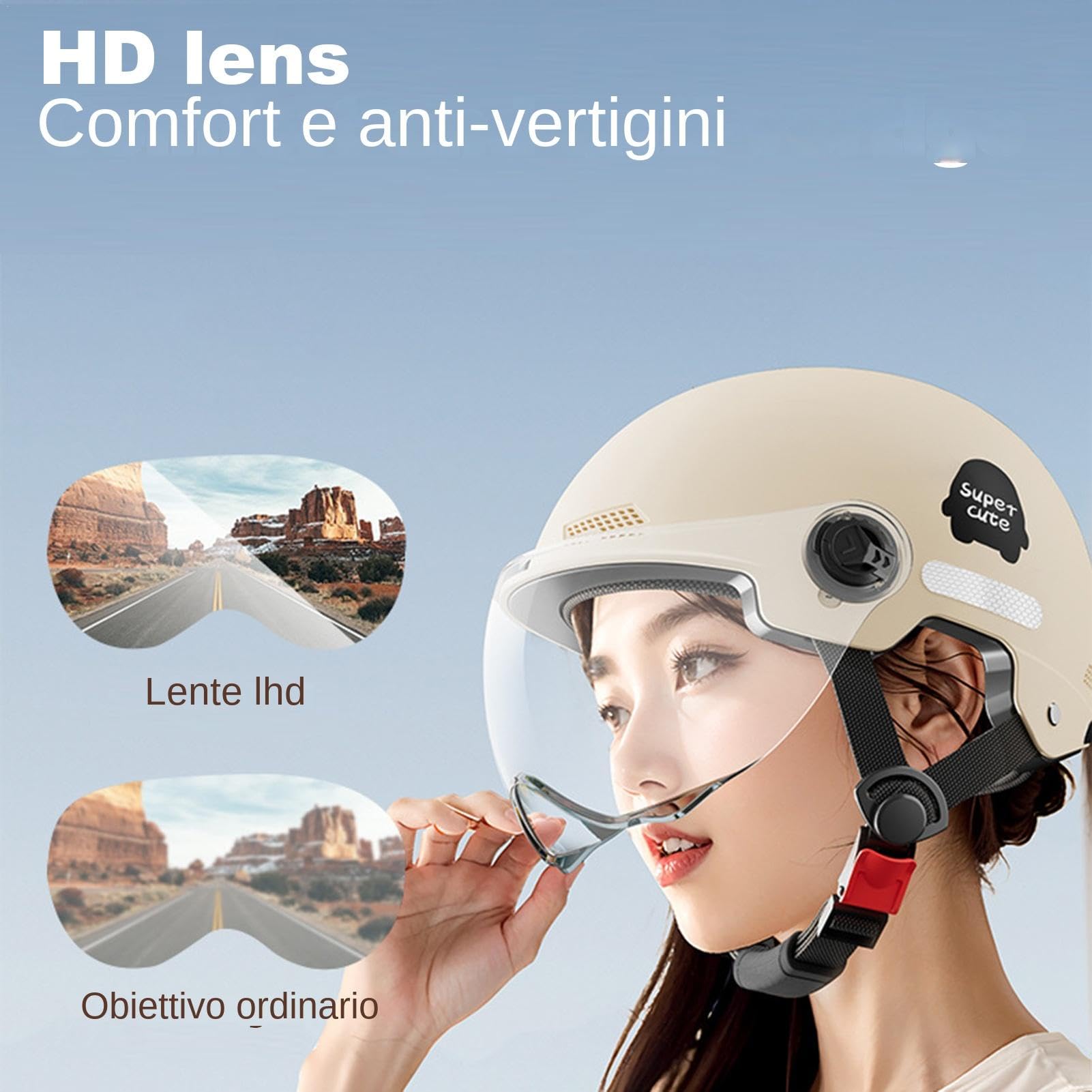 Casco da Moto per Adulti - Casco da Moto Aperto con Visiera, Casco da Sicurezza per Moto A Faccia Aperta, Ammortizzante Casco da Scooter per Unisex della Circonferenza della Testa 45-65cm