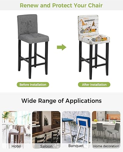 Miniatura 3 de TweetyBed Juego de 4 fundas para taburetes de bar, diseño de gnomos de calabaza, de cosecha de otoño, con diseño de gnomos de calabaza, extraíbles