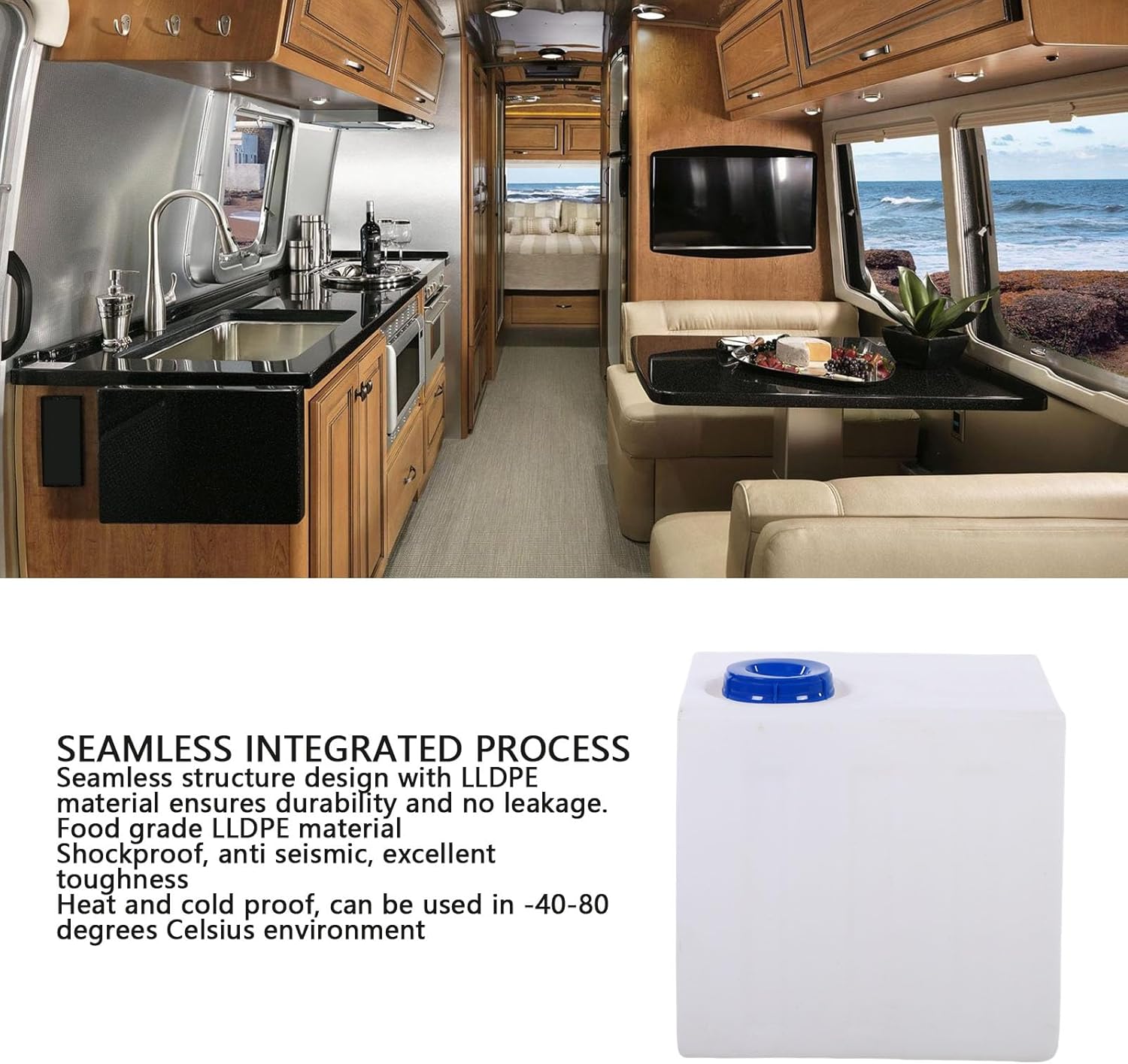 Luqeeg 37 Gallon Rv Water Storage Tank, Integral Water Holding Container, Leakproof Heat & Cold Proof Food Grade LIDPE Auto Accessory for Trailers Boats Yachts Motorhome