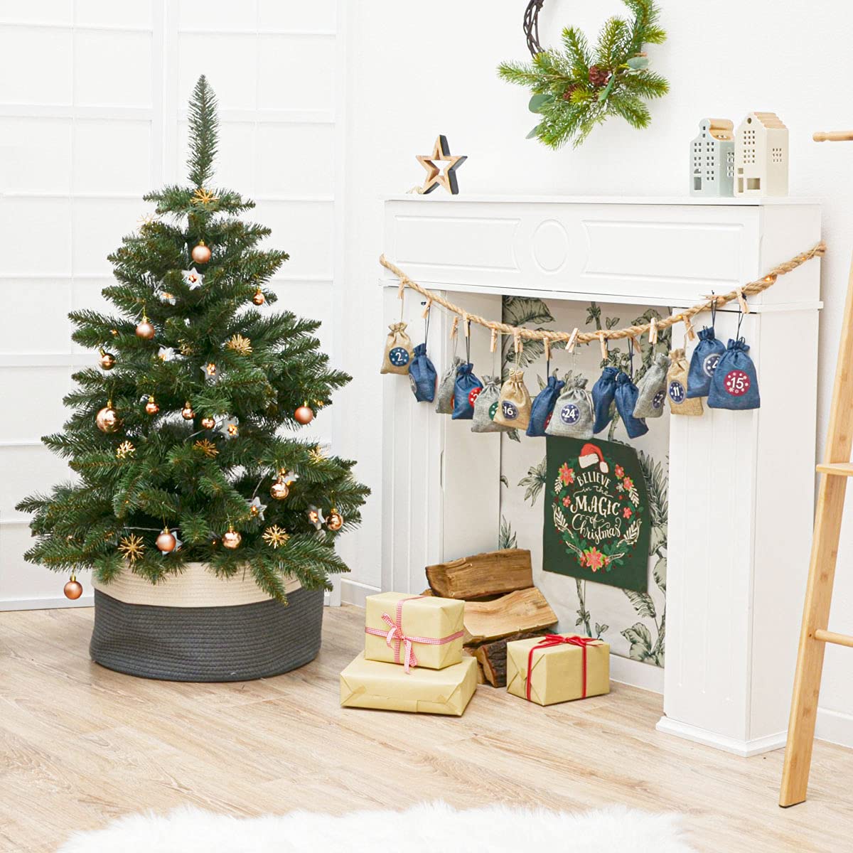 DuneDesign Calendario de Adviento para rellenar - DIY 24 bolsitas de tela con guirnalda y juego de pegatinas - Calendario de Navidad para rellenar tú mismo Bolsitas de Adviento para rellenar Niños — view 2