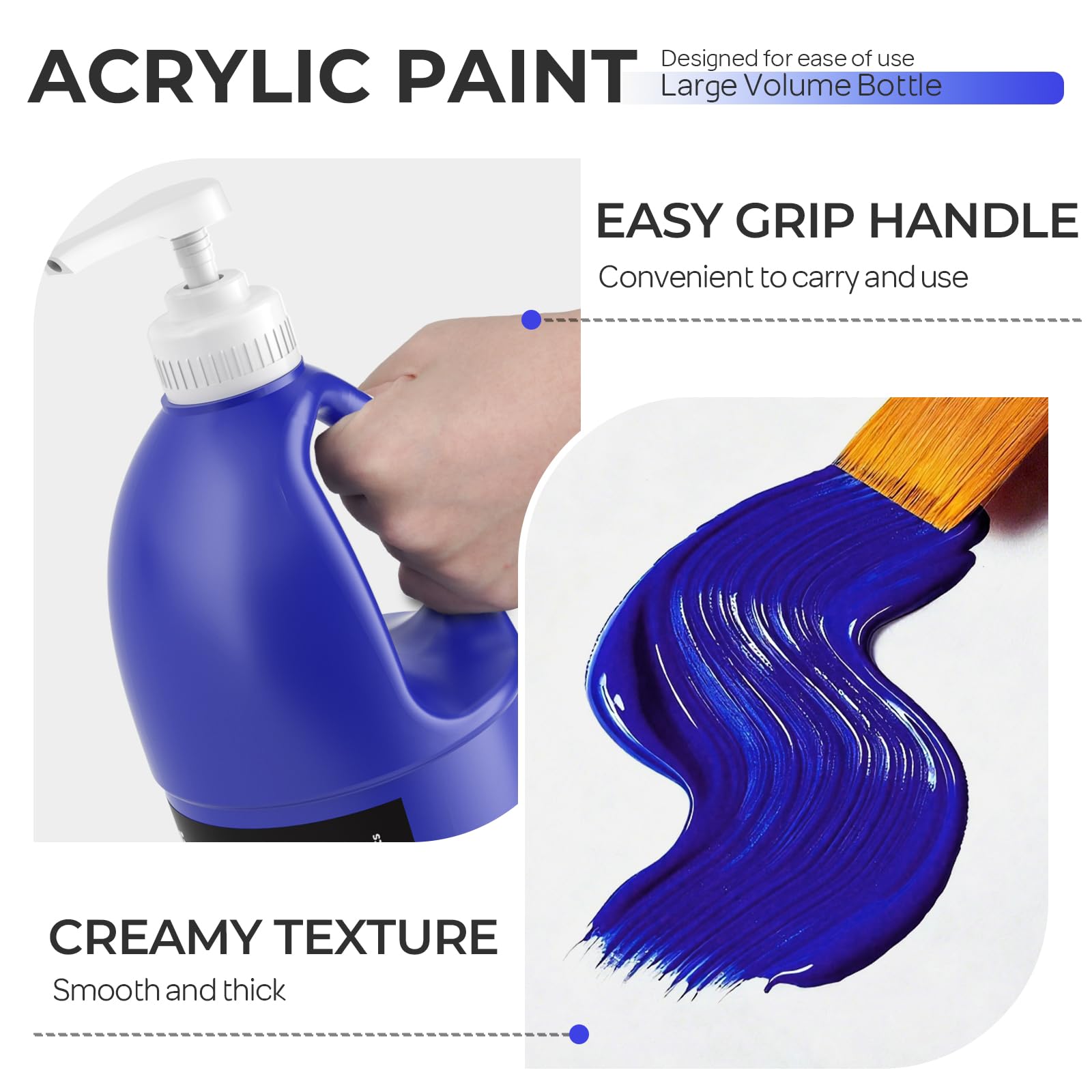 Nicpro Grand ensemble de peinture acrylique bleue (69 oz / 2040 ml) - Fournitures de peinture artistique riche non toxique pour plusieurs surfaces, toile, bois, cuir, tissu, pierre, artisanat pour
