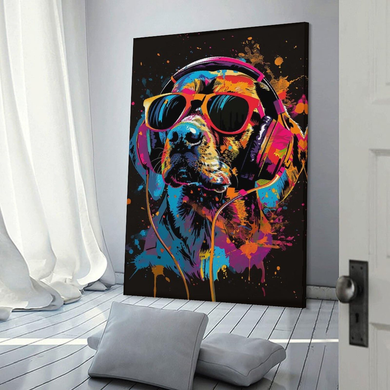 Junmoney Beagle Colorful Canvas Wall Picture, 20x30inch(50x75cm), for Flats, Guest Rooms Or Compact Rooms, An Easy Choice for New Home Styling