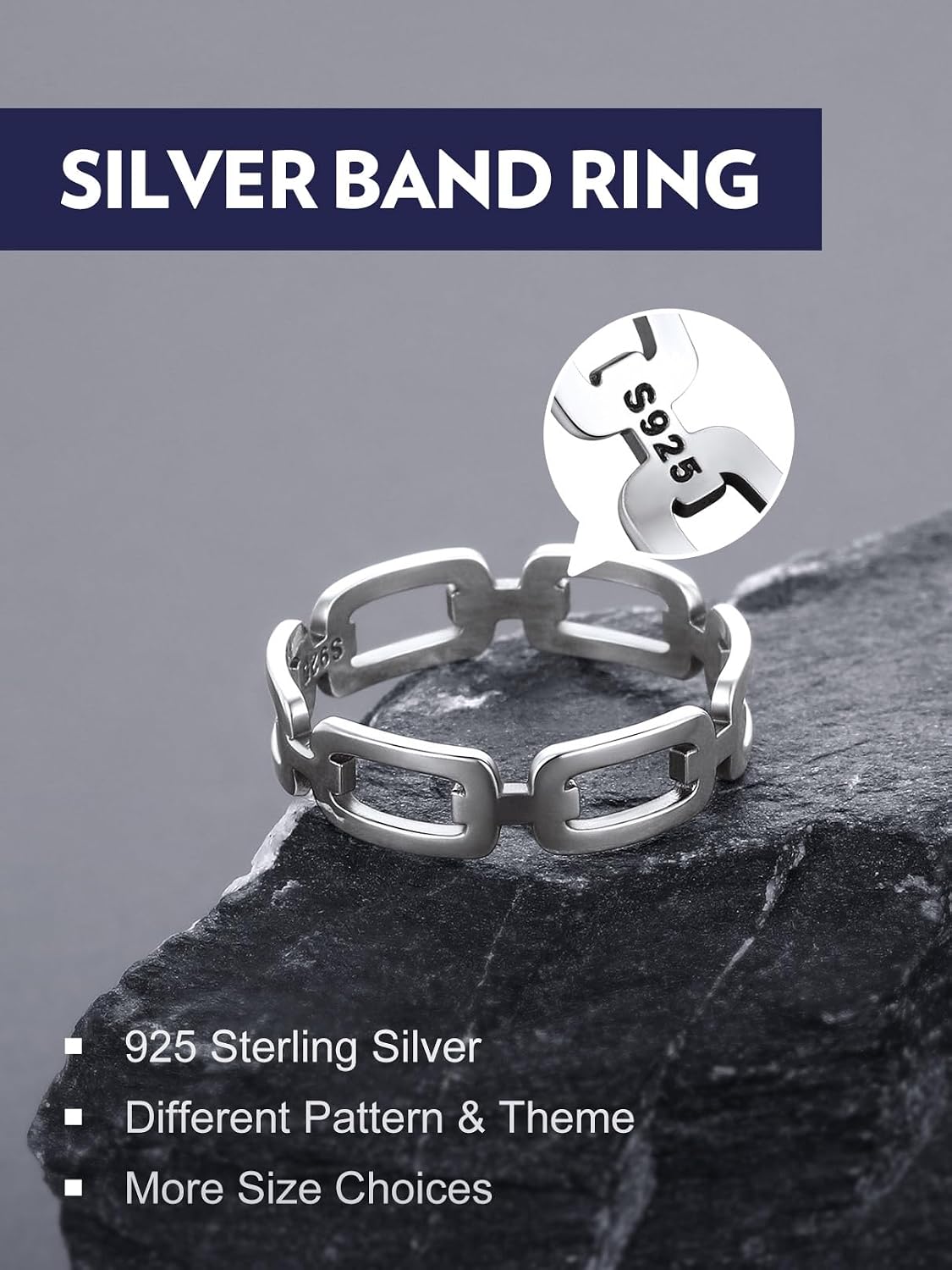 Bandmax Sterling Silver Rings for Men Women 5MM Wide Chunky Band Ring Classic Minimalist 925 Silver Rings Pinky Ring Cocktail Ring Wedding Ring