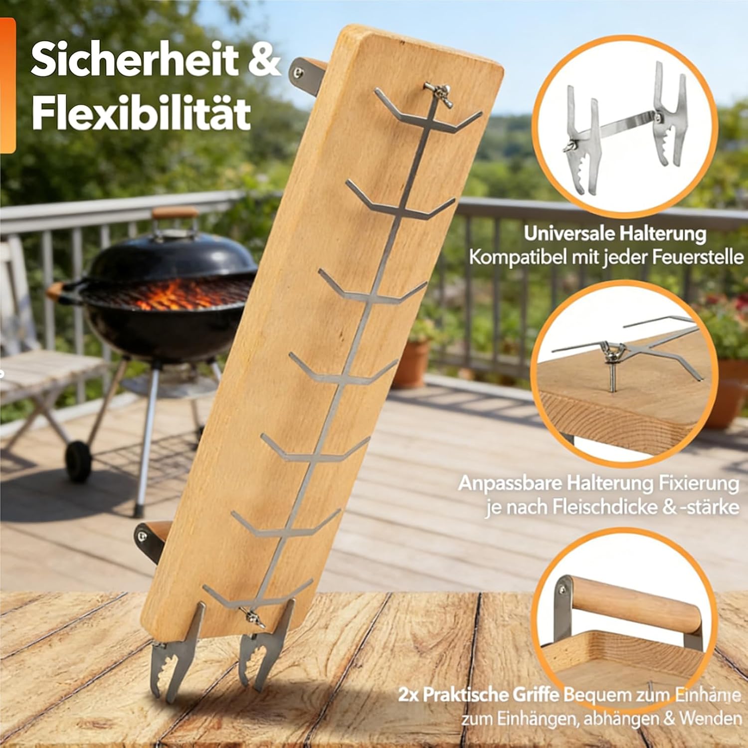 Foldable Handle Stainless Steel Salmon Fish Grills Rack with Wooden Base for Even Heating and Easy Storage Rustproof BBQ Tool