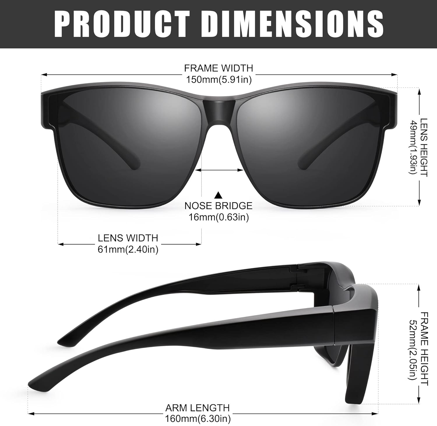 Polarized Sunglasses Fit Over Glasses for Women Men, Oversized Square Summer Shades UV400 Protection - Image 4