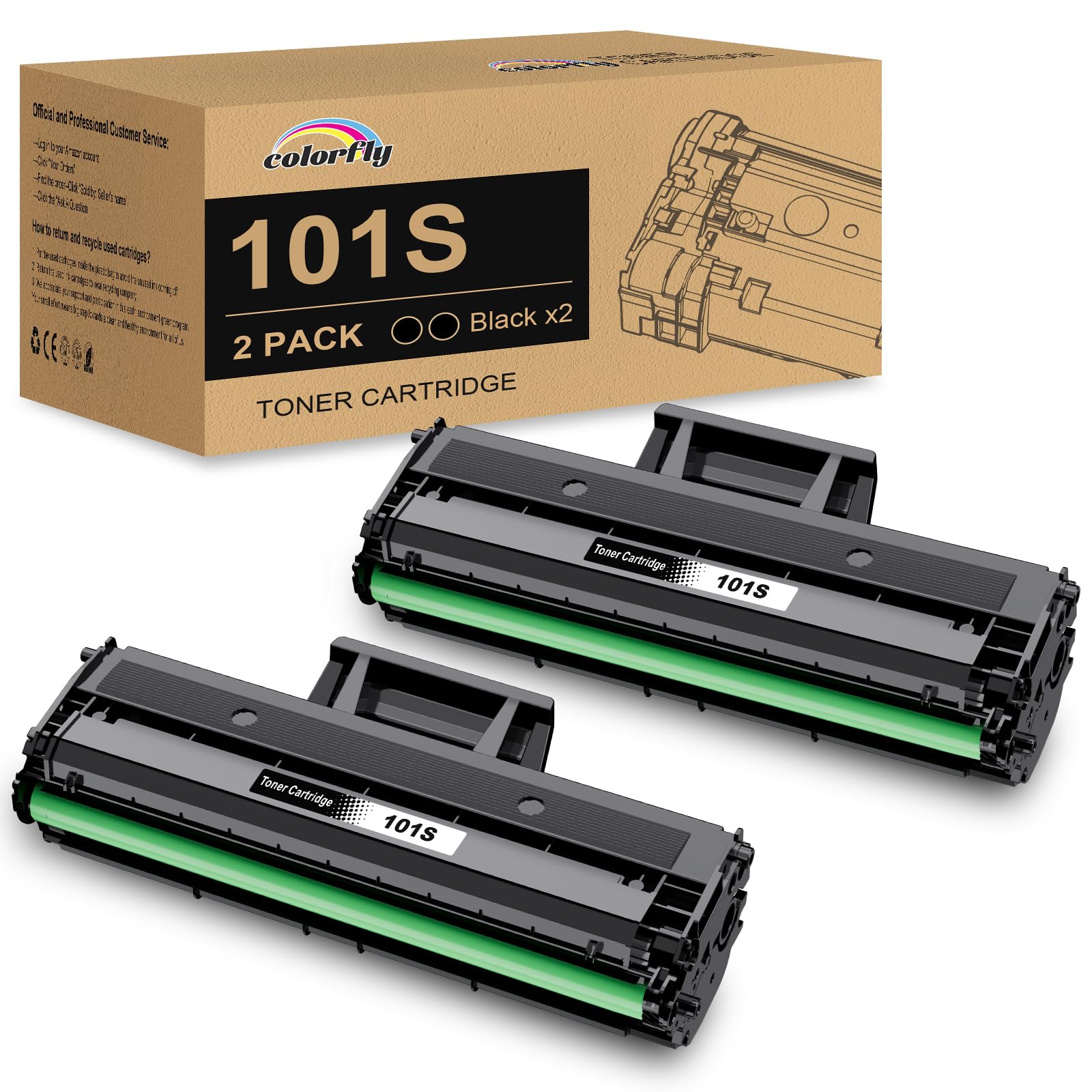 colorfly MLT-D101S 101S Cartucce di Toner Compatibili per Samsung D101S per SCX-3405W SCX-3405 SCX-3405FW SCX-3400 ML-2160 ML-2165 ML-2165W ML-2168 SF-760 SF-761 SF-760P (2 Nero)