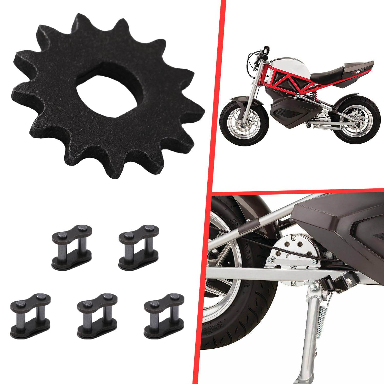 KAMIER Upgraded 25H Chain 13T Teeth Motor Sprocket Master Link Replacement for Razor MX500 MX650 SX500 Mcgrath Dirt Rocket Bike RSF650 MY1020 Motor Kids Electric Scooter Mini Bike Go Kart Cart Parts - Image 4