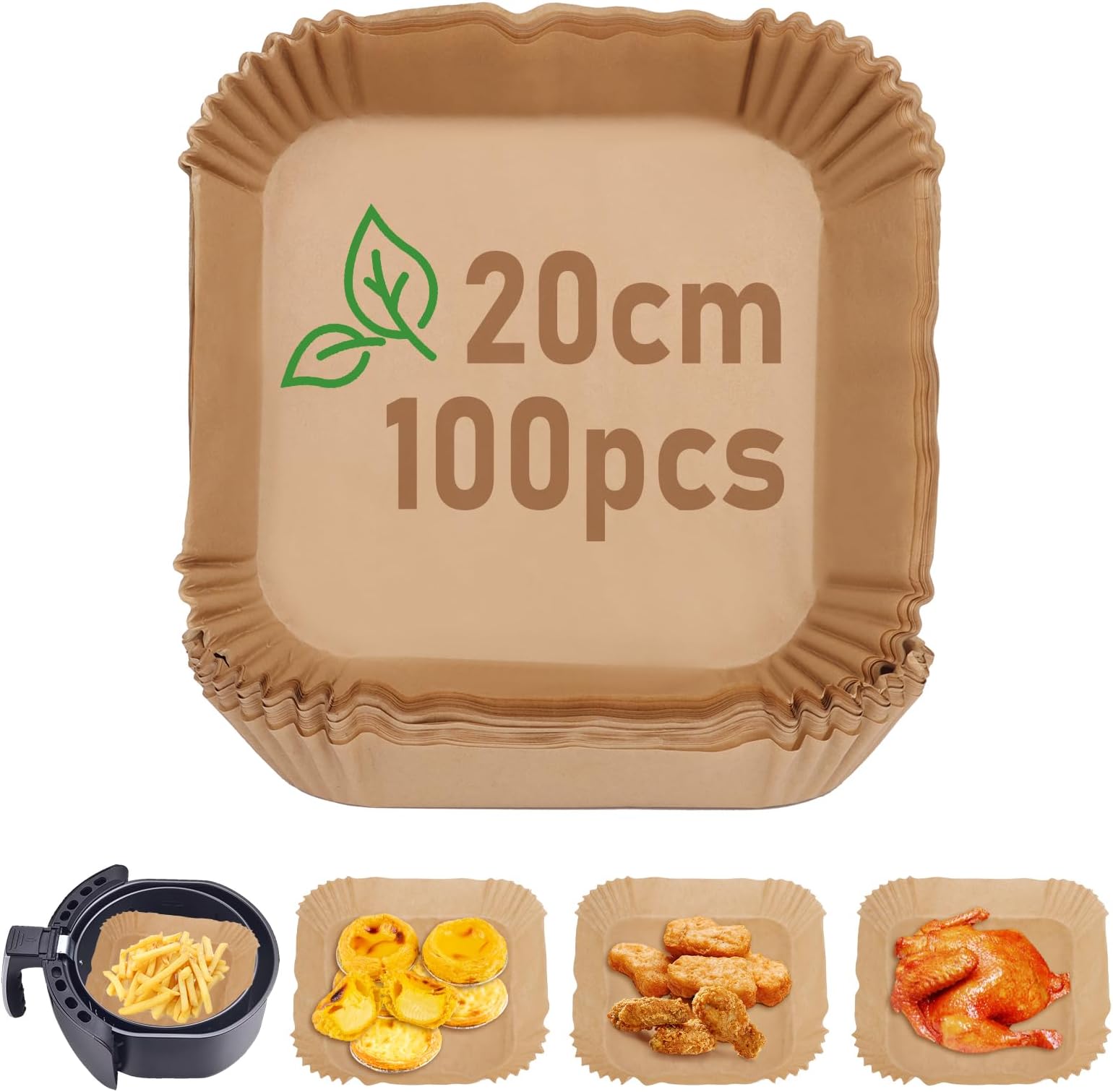 Papier Cuisson Pour Air Fryer - 200 Feuilles 20x20 Cm, Qualité Alimentaire, Antiadhésif, Résistant à La Chaleur 220°C