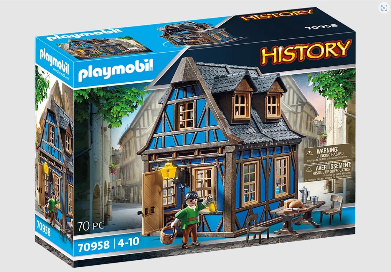 PLAYMOBIL History 70958, Medieval House, 70 Pieces, from 4 Years, with Toy Figure and Furnishings: Chairs, Table, Chest of Drawers, Bed and Much More, Construction Toy, Construction Toy