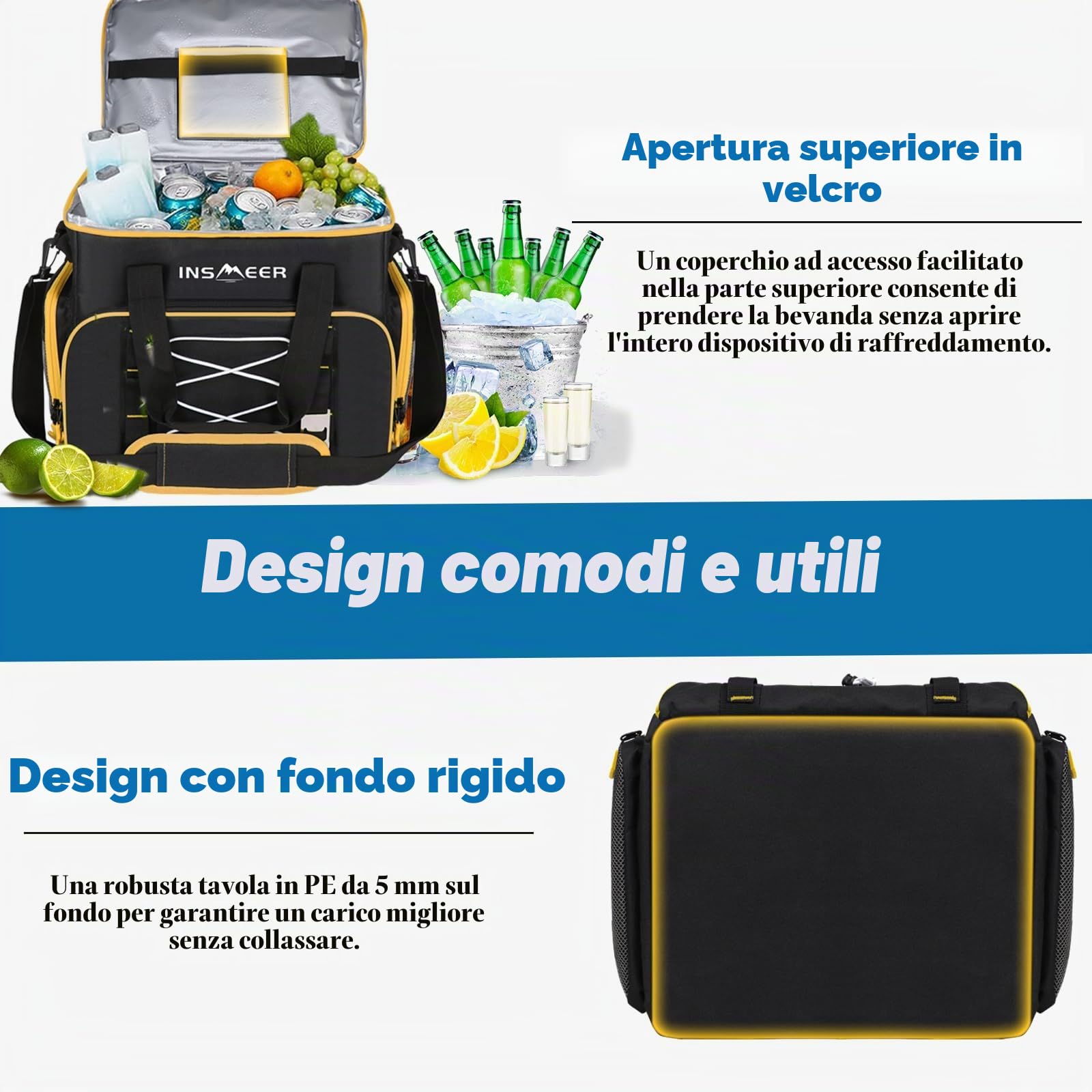 INSMEER 48L/55L Soft Cooler, 55/80 lattine pieghevoli a fondo duro, grande borsa termica morbida, baule isolato a prova di perdite, per spiaggia, campeggio, shopping, viaggio in auto