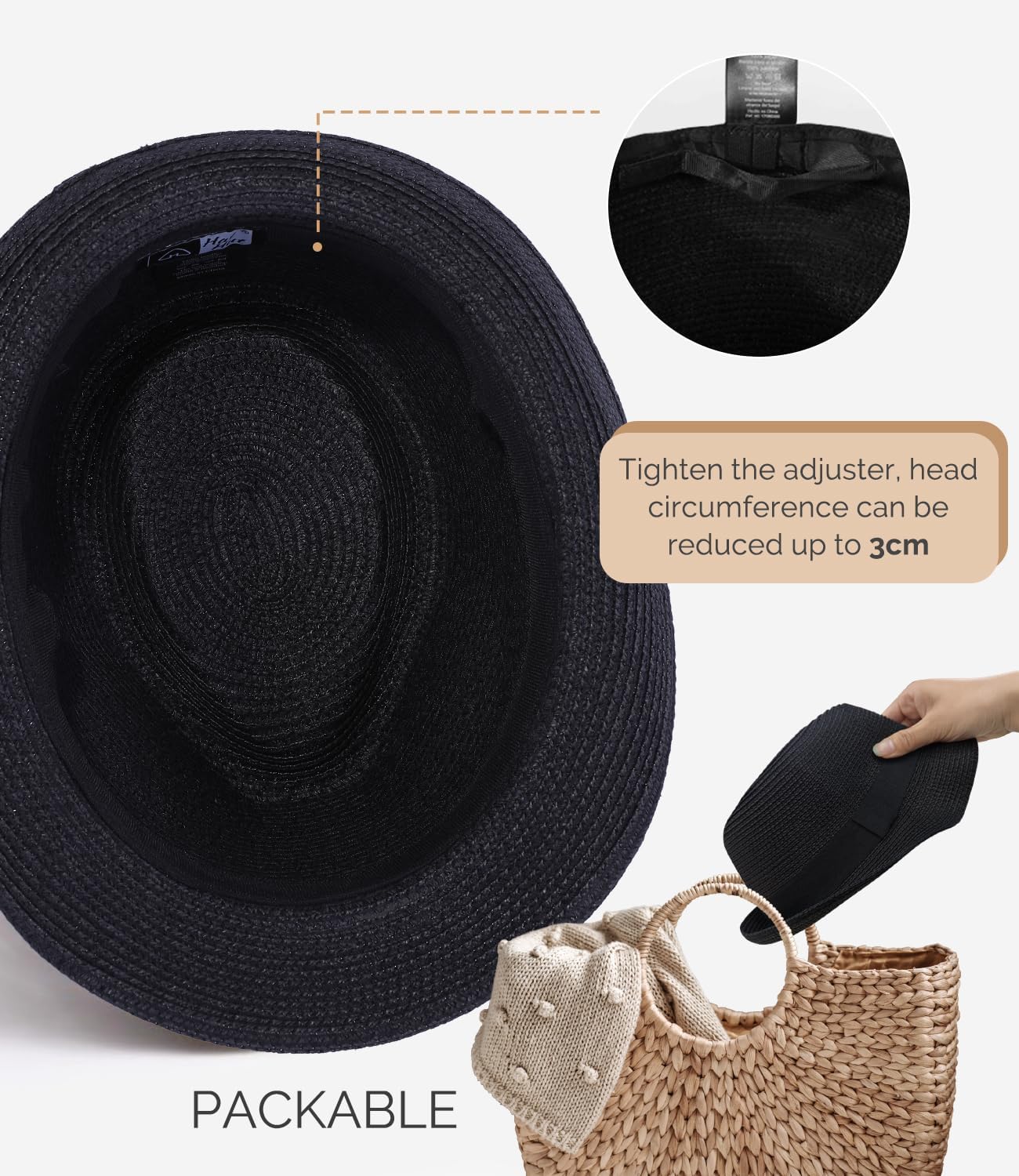 Straw Fedora Sun Hat for Women Men Short Brim Panama Trilby Beach Hat Packable Summer Hat UPF 50+ - Image 3