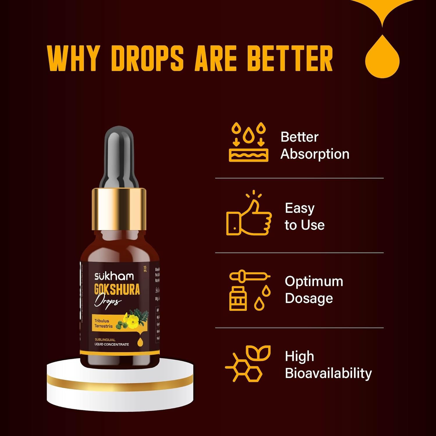 Sukhm Gokshura Liquid Drops- TTT 120 Tribulus Terrestris | Third Party Lab Test | For recovery and performance - 15ml (20 servings) saponins and flavonoids, rich with alcohol -freed Sukhm Gokshura Liquid Drops- TTT 120 Tribulus Terrestris | Third Party Lab Test | For recovery and performance - 15ml (20 servings) saponins and flavonoids, rich with alcohol -freed