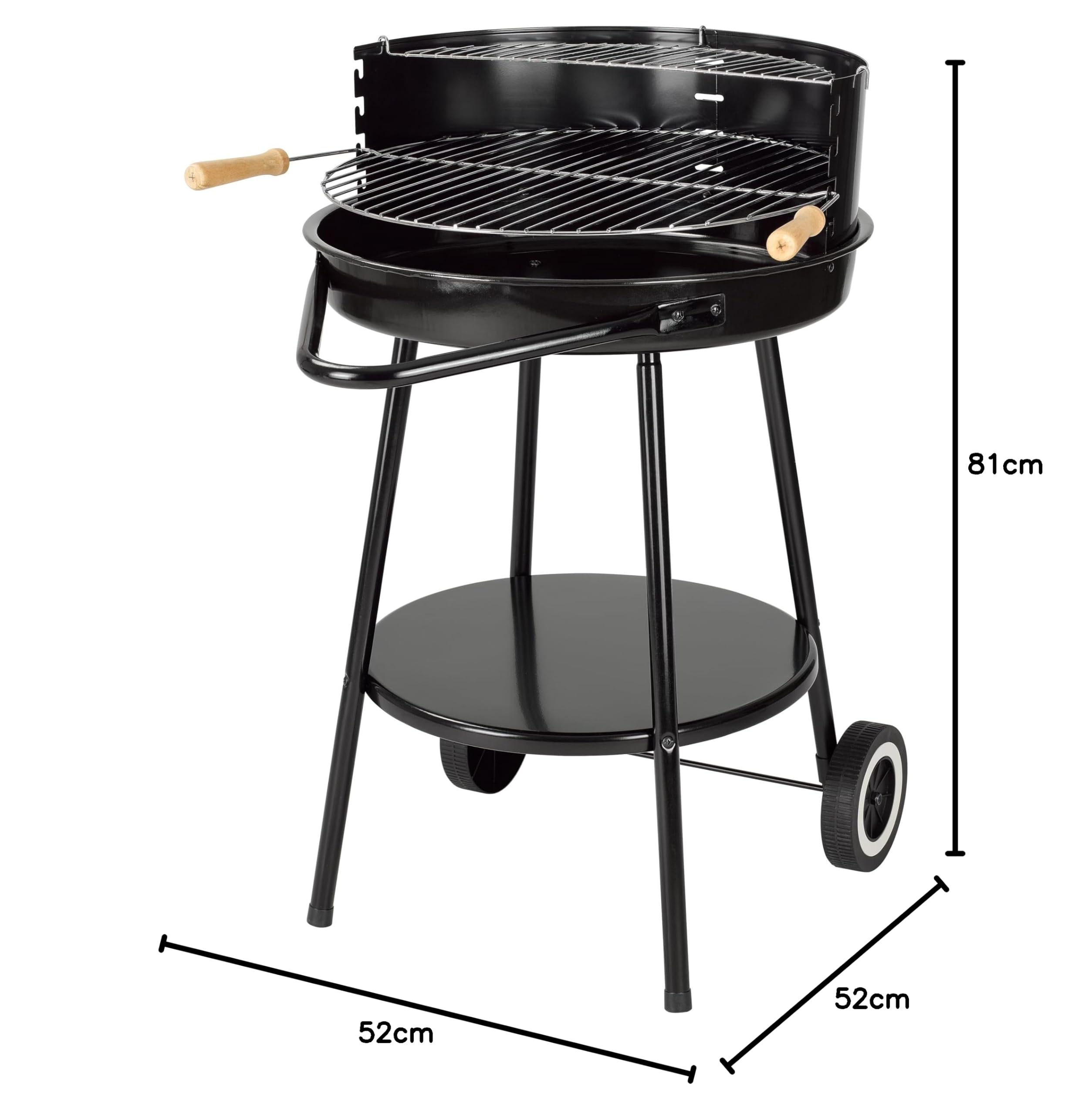 tepro Holzkohle-Rundgrill, mit Ablagefläche und Räder, inklusive Grill- und Warmhalterost, Maße circa 52 x 52 x 81 cm