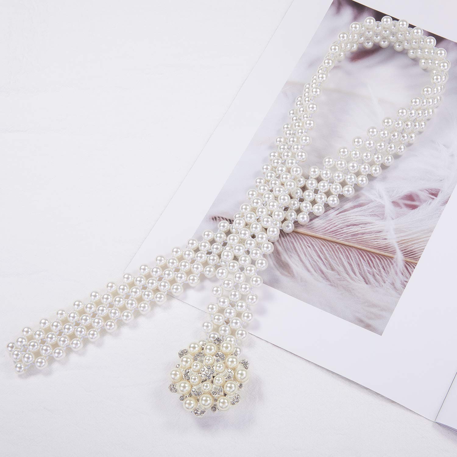 Cinturón elástico de perlas para mujer, con diamantes de imitación, para boda, novia, vestido de dama de honor, cadena de cintura para niña, Un vestido de perlas Cinturón 3