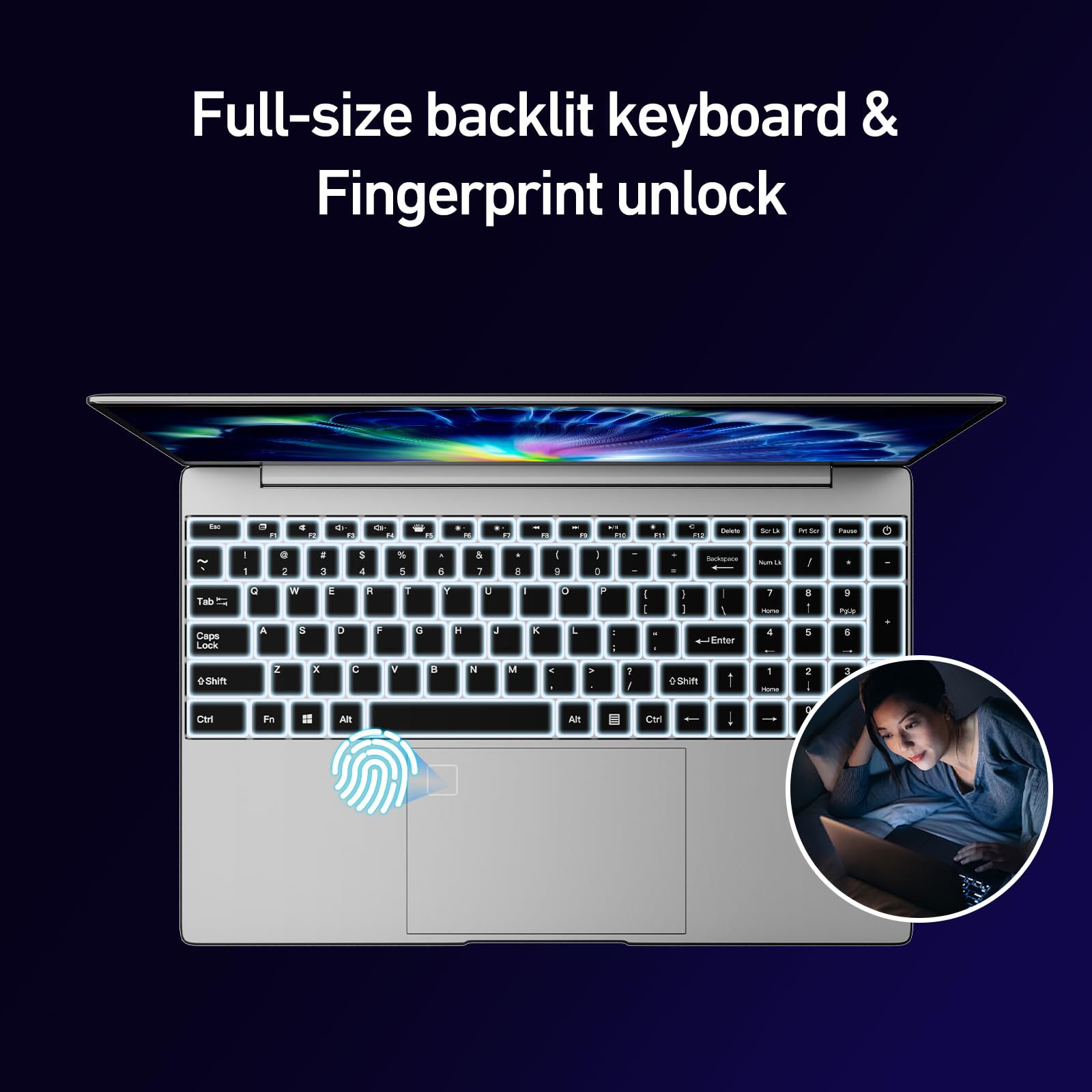 15.6 Inch Laptop Computer 8GB RAM 256GB SSD Win 11 Laptop, Core i3 Processor, 1080P FHD Display, Backlit Keyboard, Fingerprint, USB3.0,WiFi5,Mini HDMI, BT5,Webcam — view 5