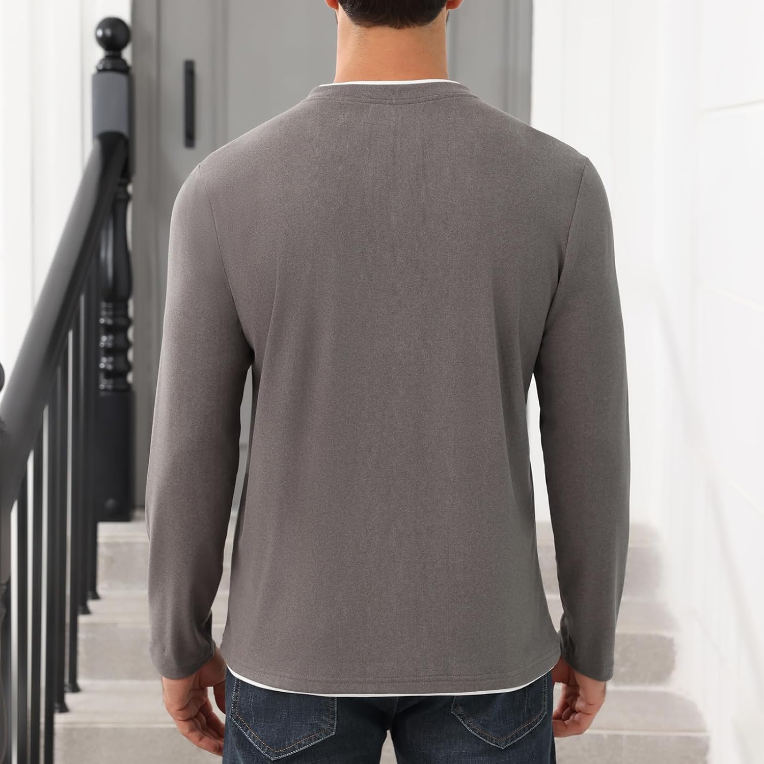 Uni Clau Men's Henley Shirts Classic Button T-Shirt Long Sleeve Casual Thermal Pullover Shirt - Image 7