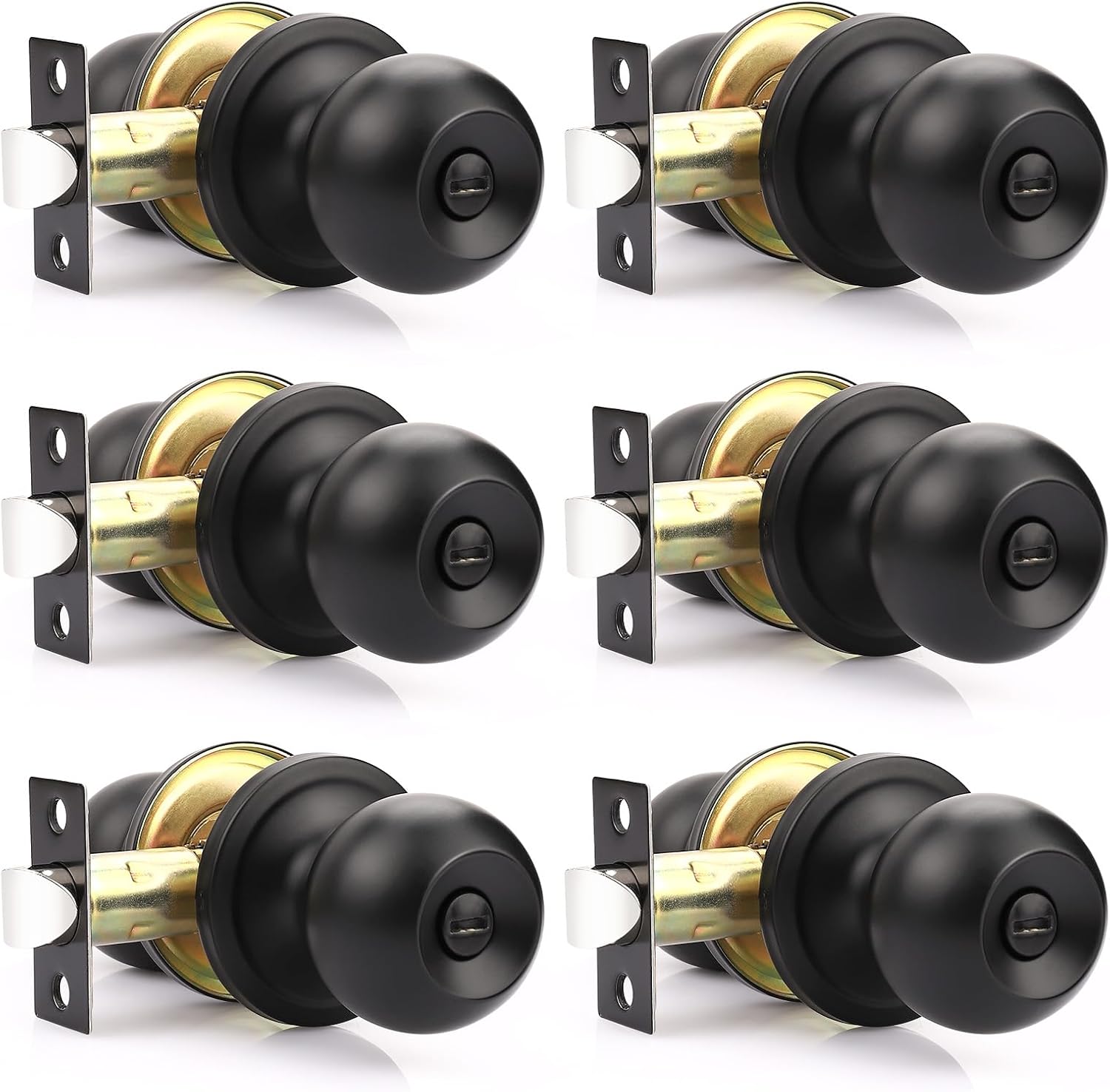 6 Pack Black Privacy Door Knob Matte Black Door Knobs Interior Bedroom Door Knobs Black Interior Privacy Door Knobs Bathroom Hardware Set Keyless Round Ball Doorknob for Indoor Bathroom Door