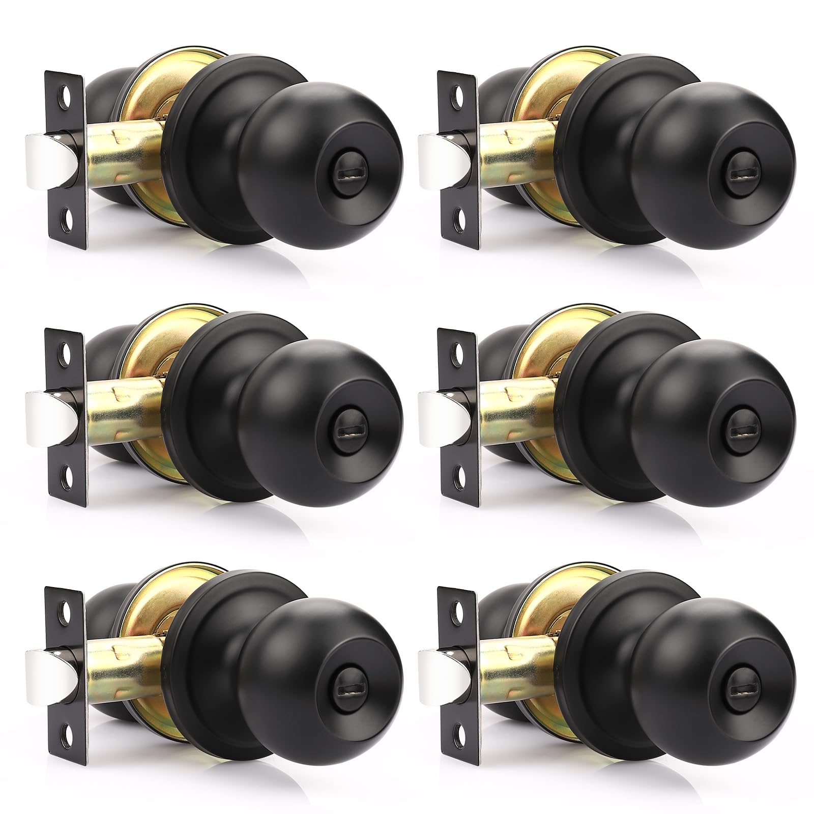 Matte Black Keyed Entry Door Knobs - 2 Pack -22