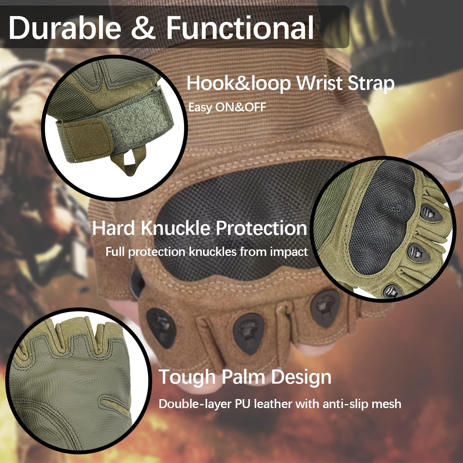 Sutekus Fingerless Tactical Gloves Touchscreen Work Gloves with Hard Knuckle Half Finger Utility Gloves for Sports Work Outdoor - Image 3