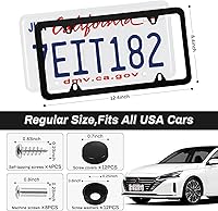 Vista 2 de alpmosn - 2 marcos de placa de acero inoxidable, 4 agujeros, cubiertas para placa de automóvil con tornillos, arandelas y tapas, para vehículos Negro
