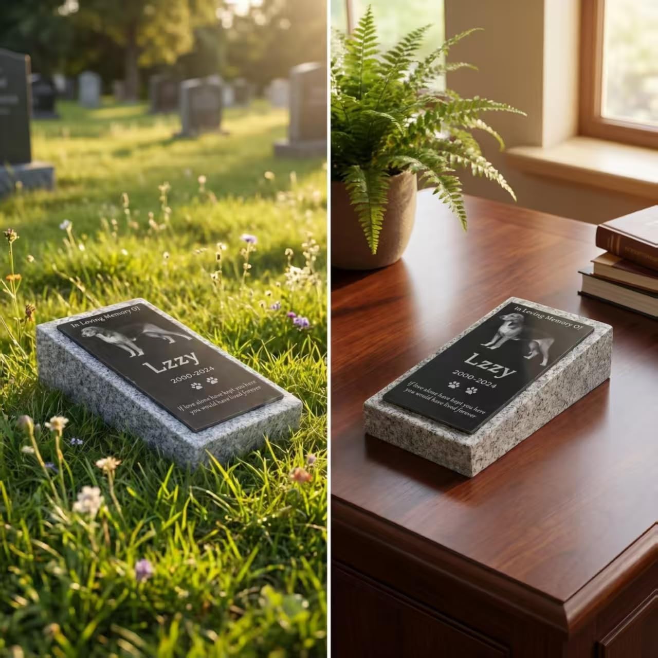 Anacult Personalized Pet Memorial Stones, Custom Engraved Dog Cat Memorial Plaque, Weatherproof Pet Loss Gift, Dog Headstone with Name Date Message for Pet Cemetery, Pet Grave Marker for Pet Lover