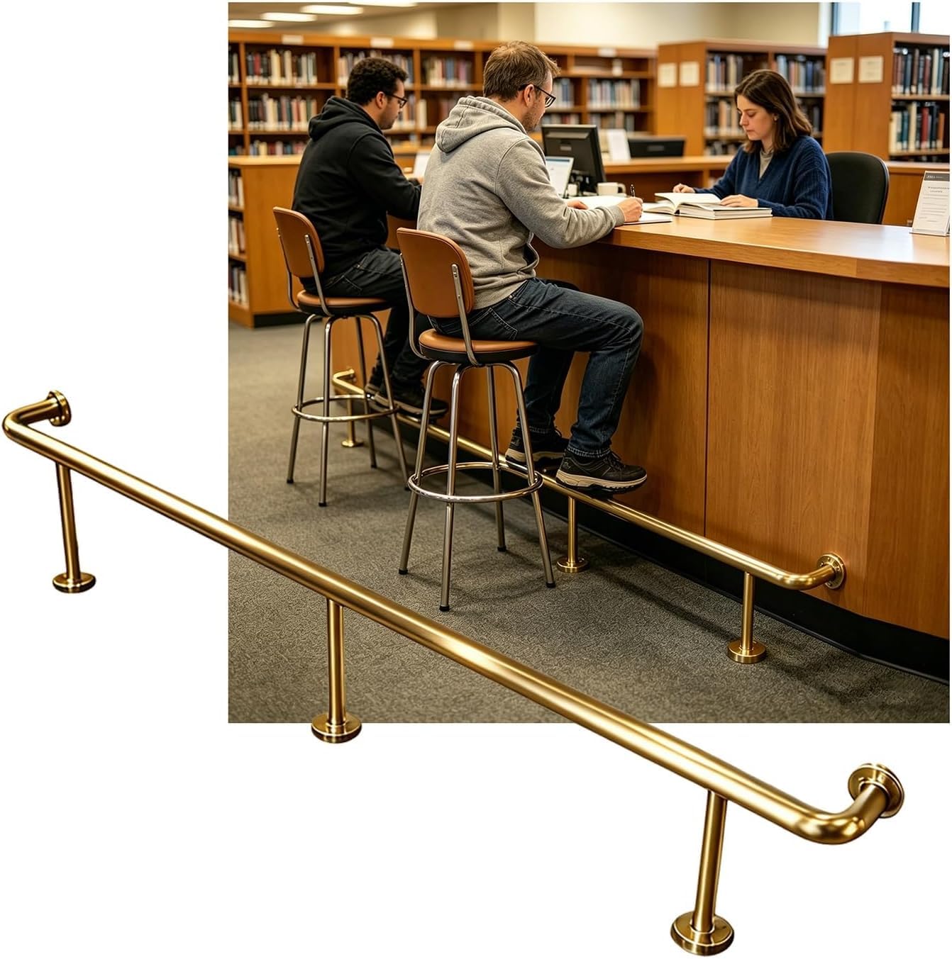HGOuhK Bar Foot Rail Kit Heavy Duty Bar Foot Rail, Kit for Restaurant Kitchen Cafe Library Counter, 3.28~16.4ft(Gold,4.0M/13.12FT)