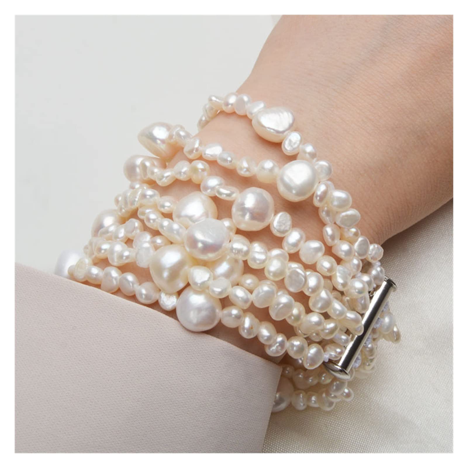 Pulsera de Piedra Natural Pulsera Multicapa Perla Natural de Agua Dulce para Mujeres Hermosas Pulseras de 8 hebras Joyería de Perlas Pulsera Joyería