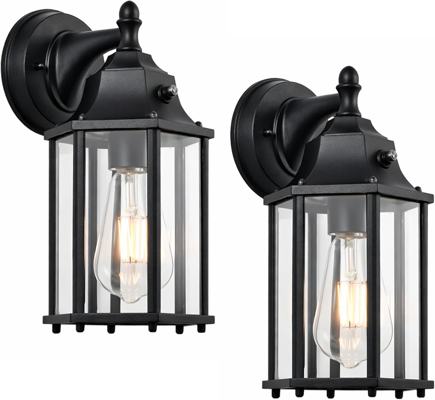 Dusk to Dawn Outdoor Wall Lantern, 2 Pack Black Exterior Wall Light Fixtures Wall Mount, Outdoor Wall Sconce for Front Porch, Garage & Front Door, Matte Black Outdoor Lantern Lights with E26 Socket,