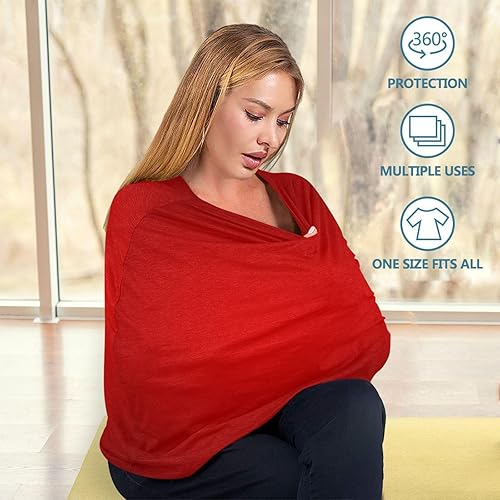 Miniatura 6 de Moudou Funda de asiento de coche para bebé, color rojo, suave, elástica, cubierta de toldo para asiento de automóvil, funda de lactancia para recién