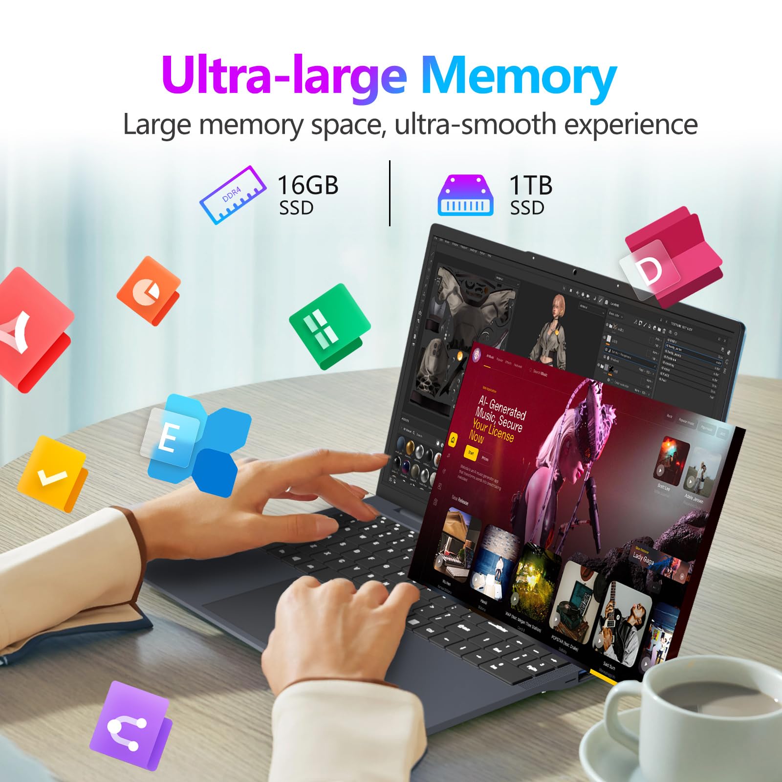 16" Ordinateur Portable Core i5 8210Y (jusqu'à 3.6 GHz) 16Go RAM 1To SSD Win 11 Laptop Écran IPS Clavier Numérique Rétroéclairé RJ45 USB3.0 HDMI BT 5.0 – PC Portable Multitâche et Mobilité - 5