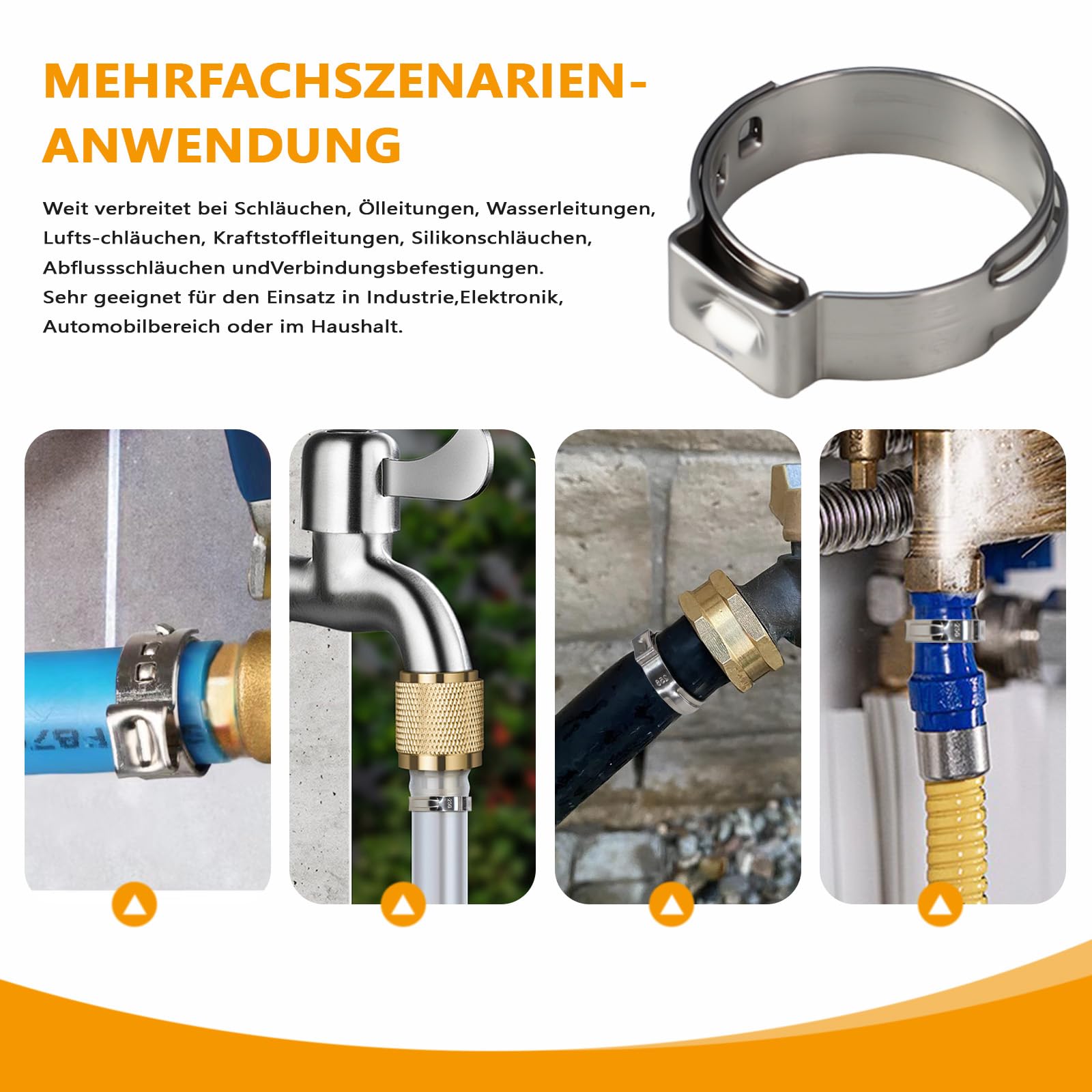 160PCS Einohr Schlauchschellen Set aus Edelstahl Schlauchklemmenzange – 14 Größen (5,3–33,1 mm) für Auto, Haushalt, Garten & Sanitär