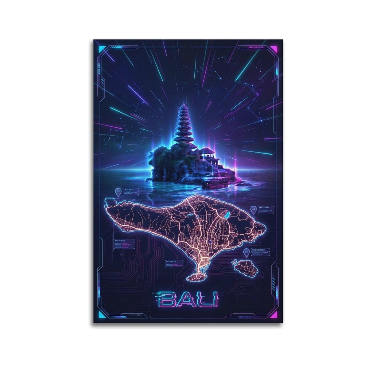 XKUGA Retro Indonesia Map Poster Travel Bali Island Modern Decorative Canvas Prints - Ideal Wall Art for Family, Man Cave, Game Room, Boys & Girls Bedroom 20x30inch(50x75cm)