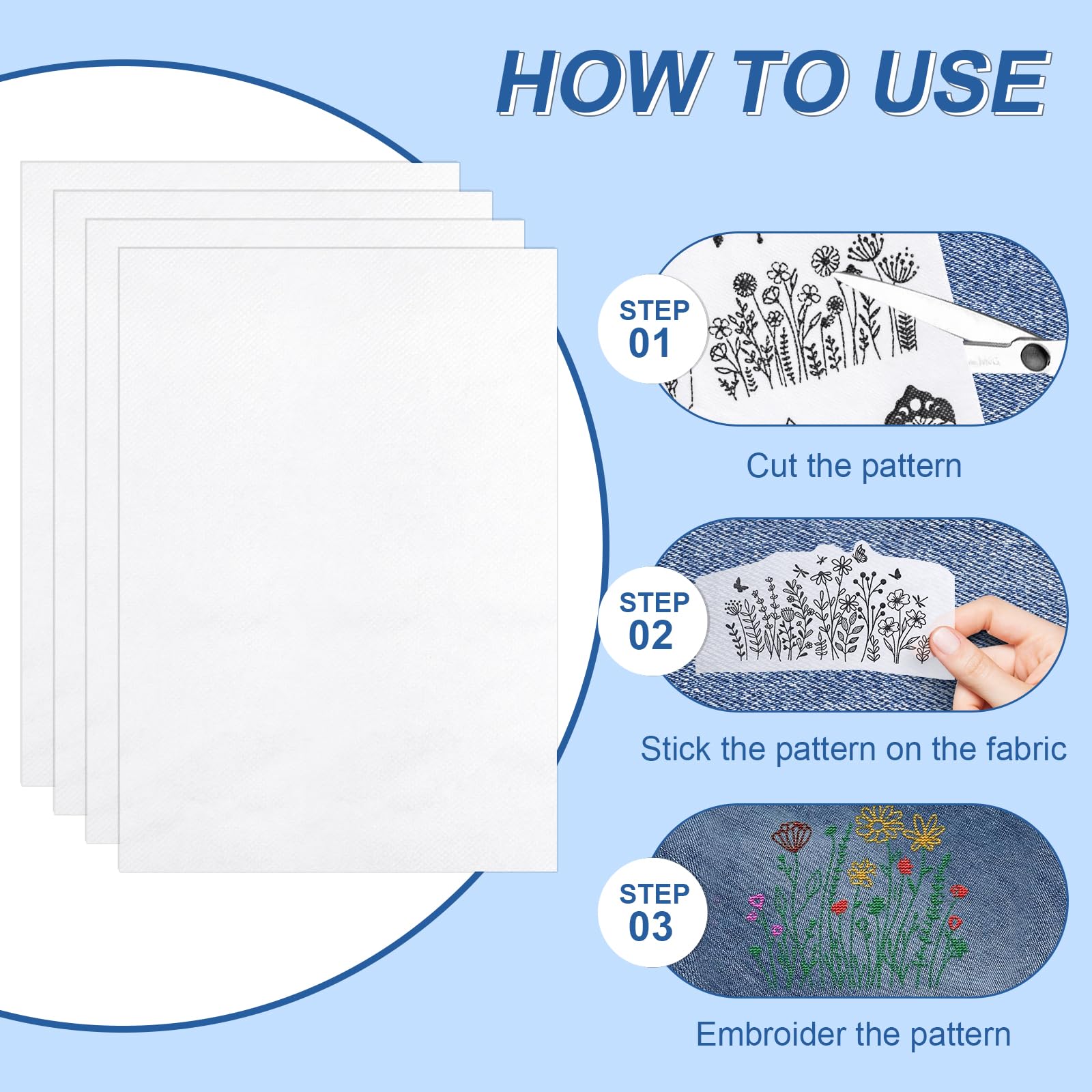 6 Pezzi A4 Tela Stabilizzatrice Autoadesiva E Carta Idrosolubile Per Ricamo A Mano E Macchina – 29,7x21 Cm