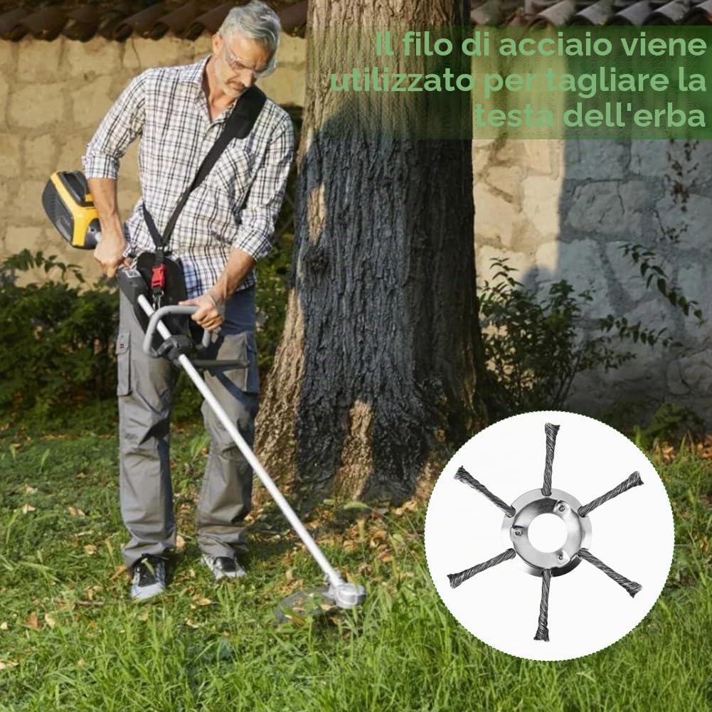 Testa decespugliatore in filo di acciaio per erba, erbacce – Testa mangiatore di erbacce da 20,3 cm con mandrino da 25,4 mm, lama in acciaio al carbonio resistente