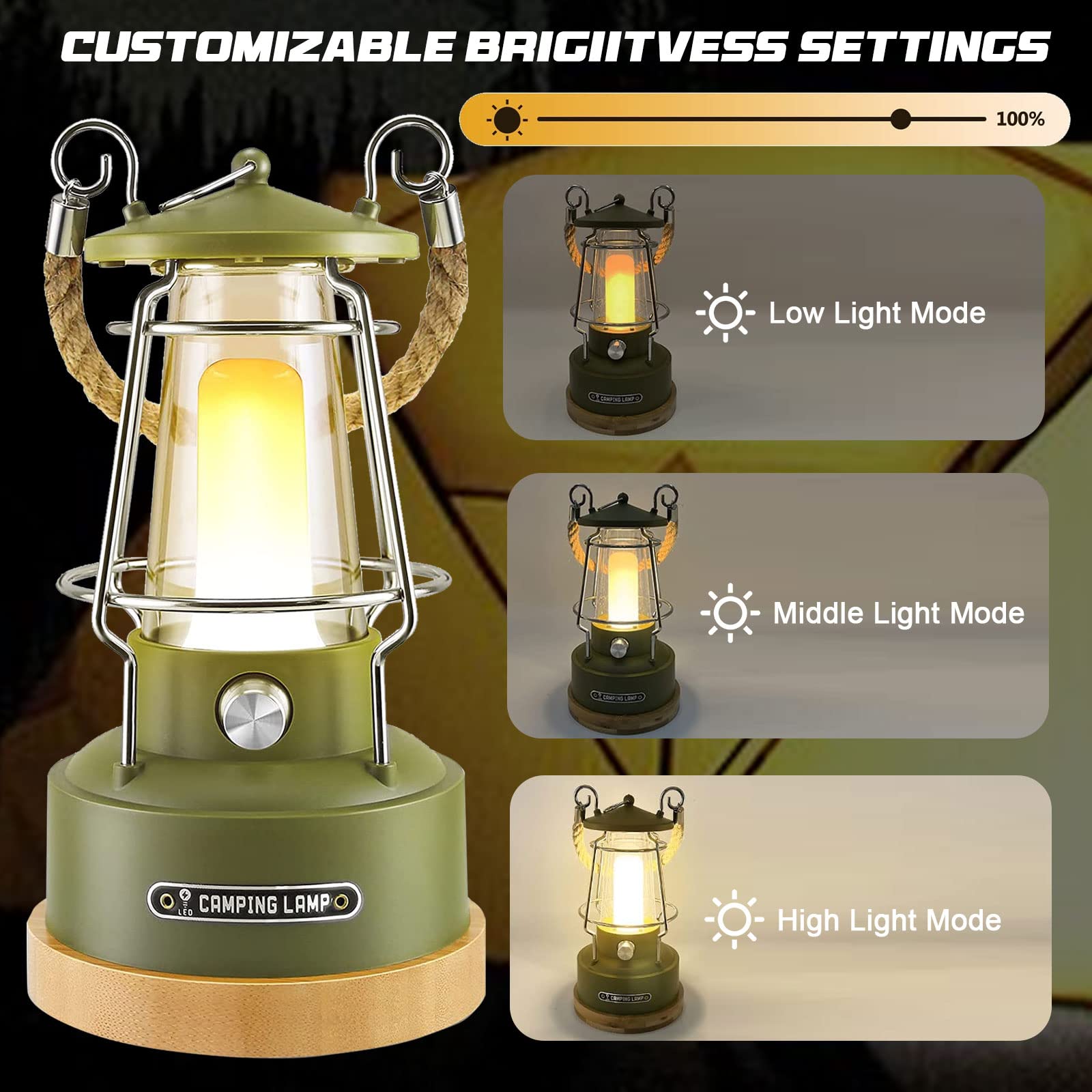 Camping Laterne Wiederaufladbar,LED Campinglampe, Retro Campinglampe, Wiederaufladbare USB Outdoor Lampe, für Camping, Stromausfälle, Garten und Dekoration