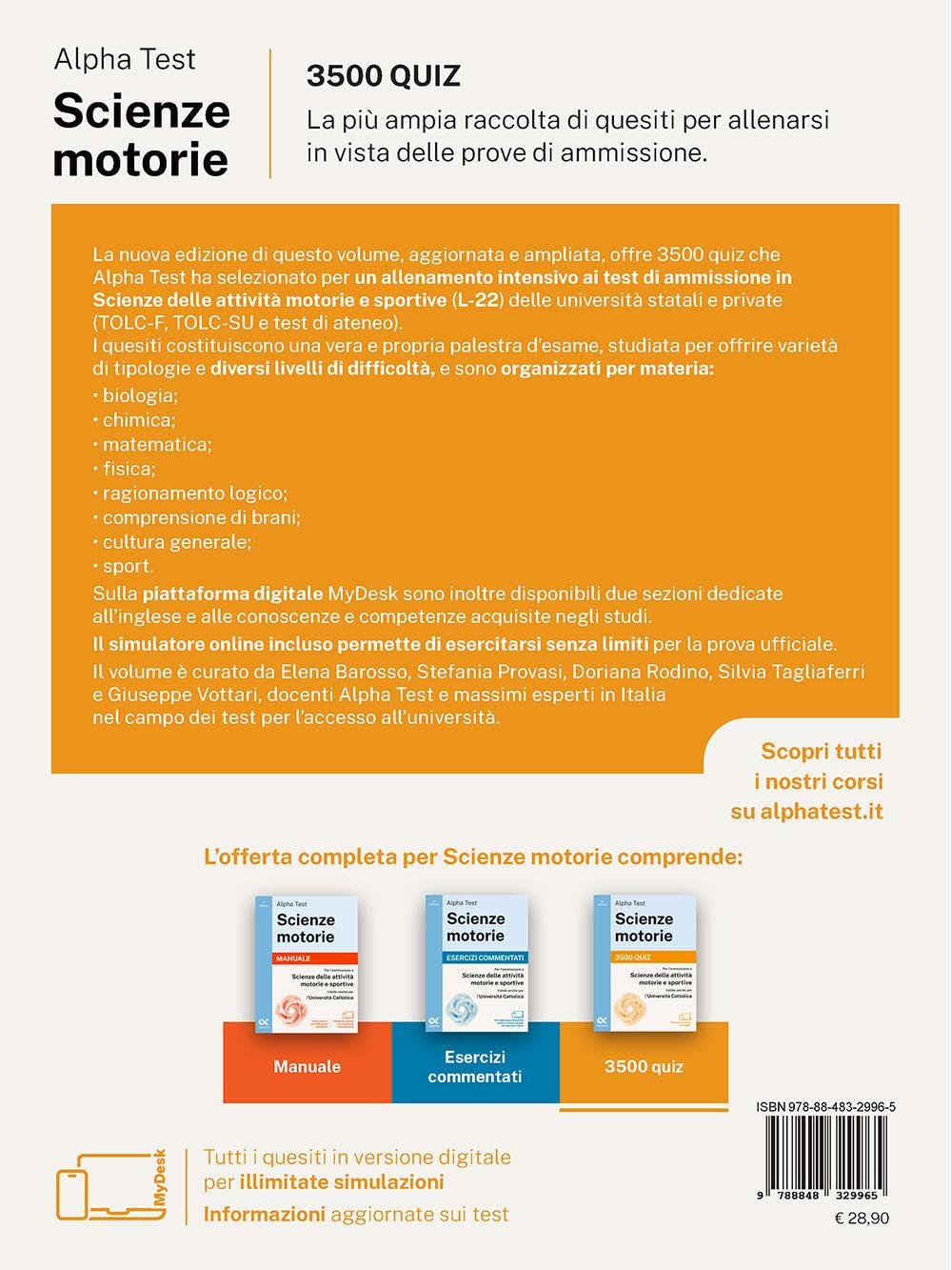 Alpha Test. Scienze motorie 2026/2027. 3500 quiz. Per test TOLC e prove di ateneo. Con simulatore online