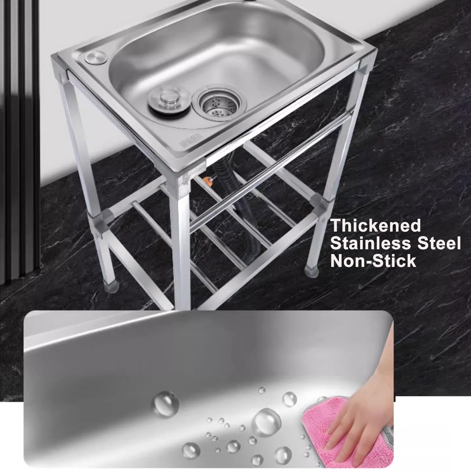 Cocina Fregadero Exterior Portátil Camping con Grifo Y Soporte De Acero Inoxidable Fácil De Instalar Y Limpiar para Tiendas Restaurantes Pila Lavadero (Size: 53)