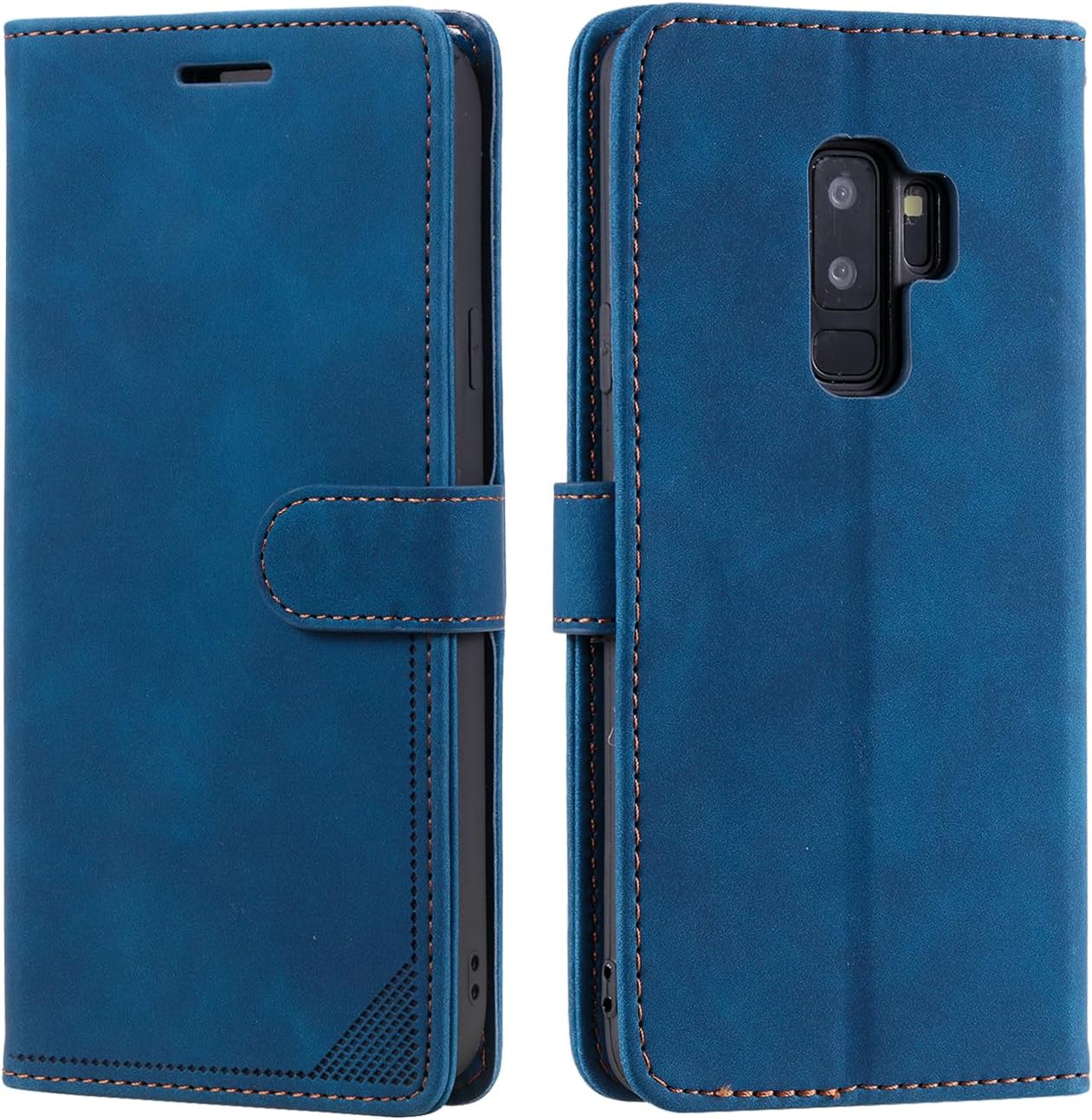 Case for Samsung Galaxy S9 Plus, Shockproof RFID Blocking Leather Protective Kickstand Cover with 2 Card Holder Slots Flip Case for Samsung Galaxy S9 Plus-Navy Blue