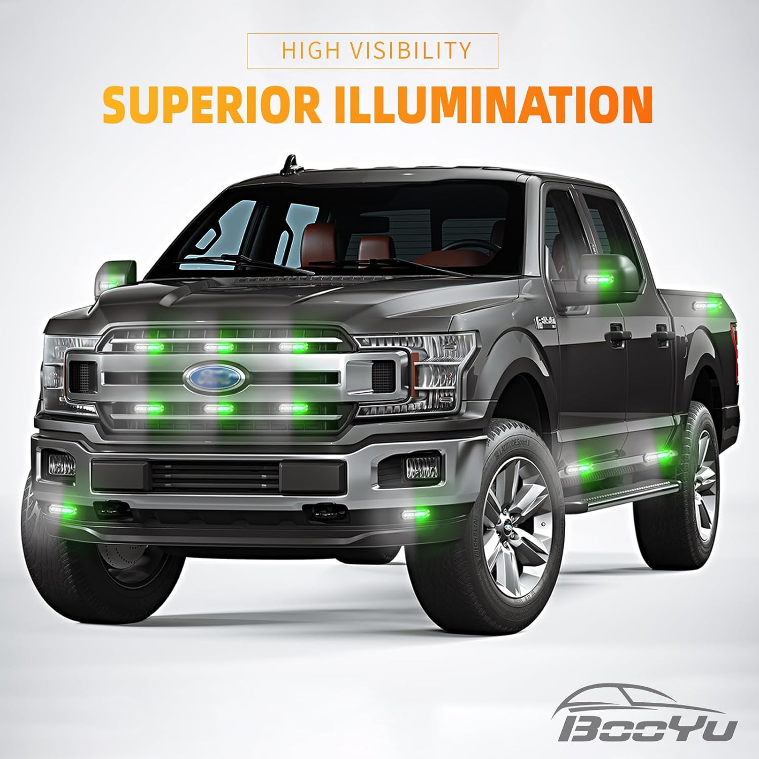 Green/White LED Surface Mount Emergency Strobe Flashing Lights for Trucks Vehicles Car, Ultra Slim Sync Feature Hazard Warning Beacon Grille Light Bar for Firefighter/Construction/Police (8 Pcs)