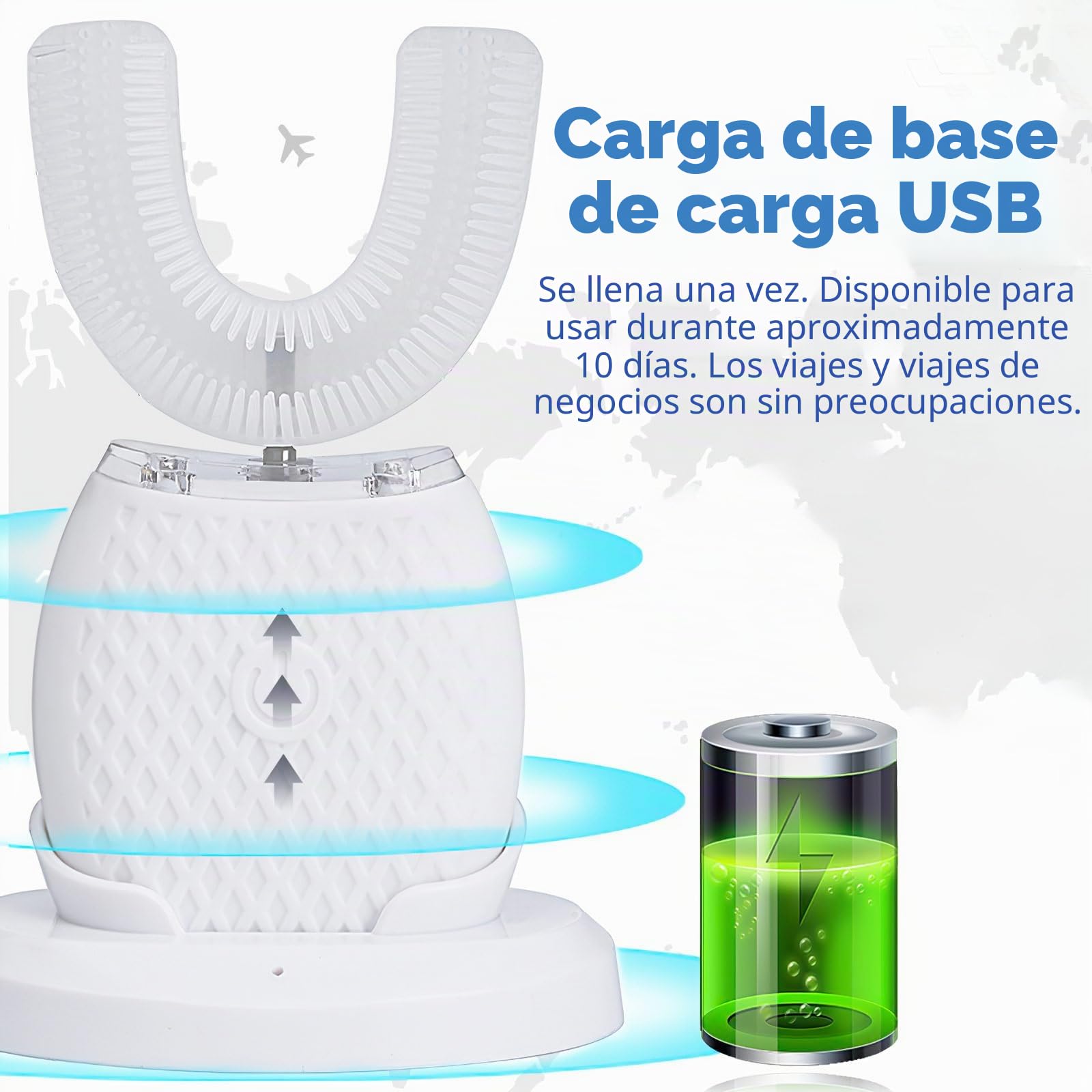 Cepillo de dientes ultrasónico, cepillo de dientes eléctrico ultrasónico automático de 360°, cepillo de dientes eléctrico ultrasónico para adultos con 1 cabezal de cepillo de silicona en forma de U, 3