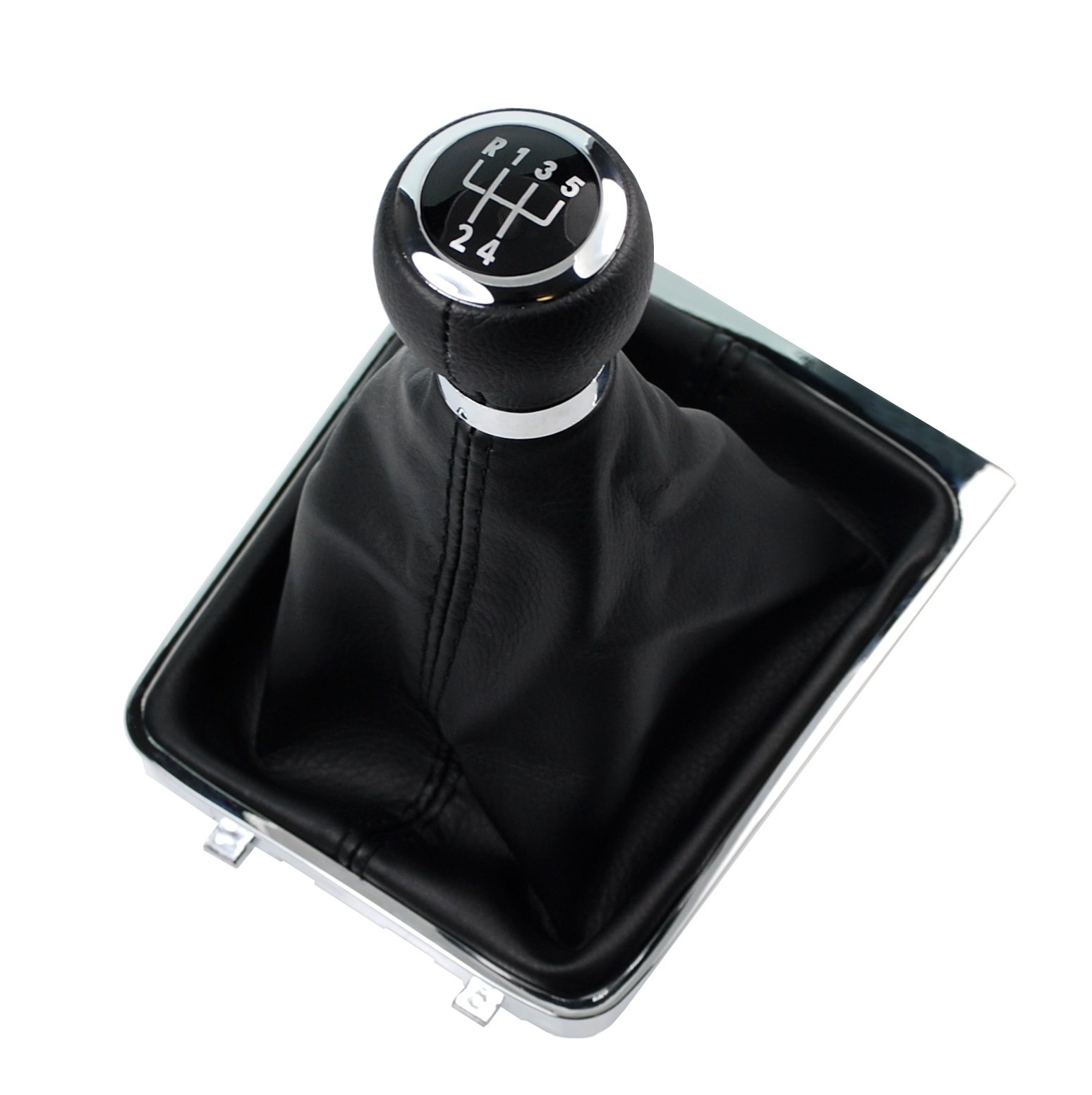 Pomello cambio e Cuffia cambio compatibile con VW per Passat B6 3C 2005-2010 - 5 Marce - nero - con telaio - finta simil pelle - leva cambio manuale - (A261-2)
