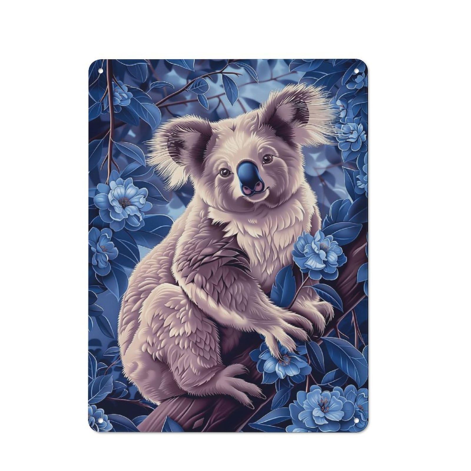 Junmoney Style-16 Koala In Blue Vintage Tin Sign 40X30cm, Rustic Bistro Wall Plaque For Coffee Bar, Kitchen, Bistro Or Tea Corner